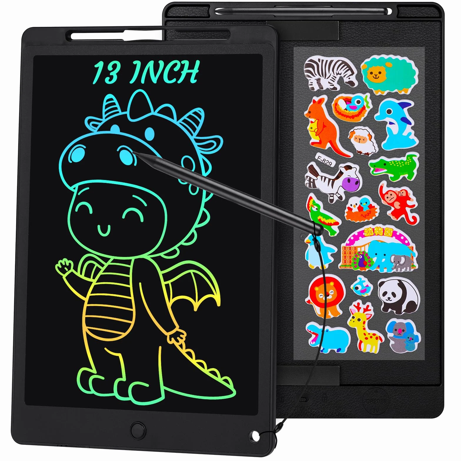 Tavoletta Grafica LCD 13 Pollici per Bambini con Schermo Scrittura, Pulsante Elimina e Blocco - Nero