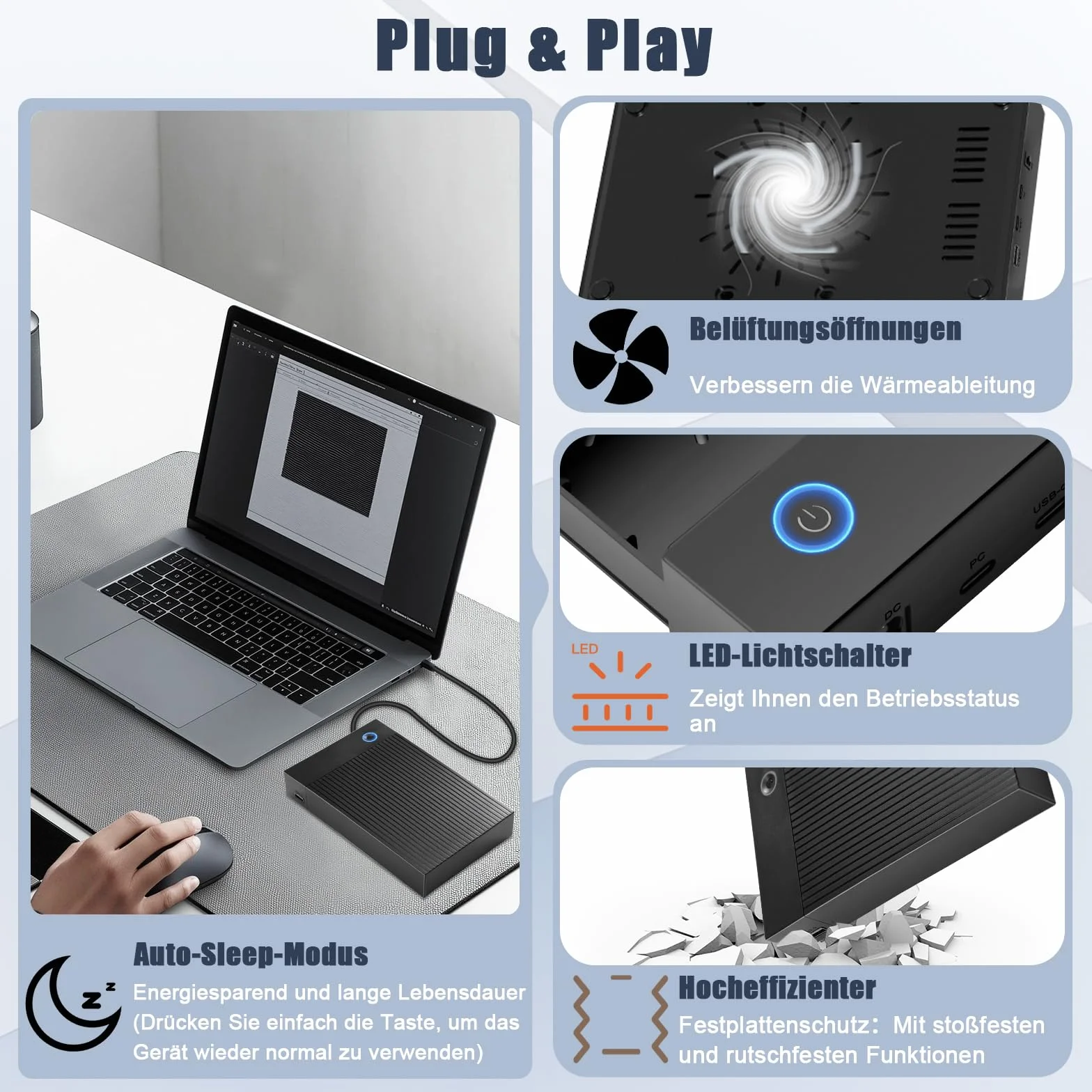 Docking Station USB 3.0 per HDD e SSD 3.5/2.5 pollici, 6 Gbps, UASP, 12V/2A