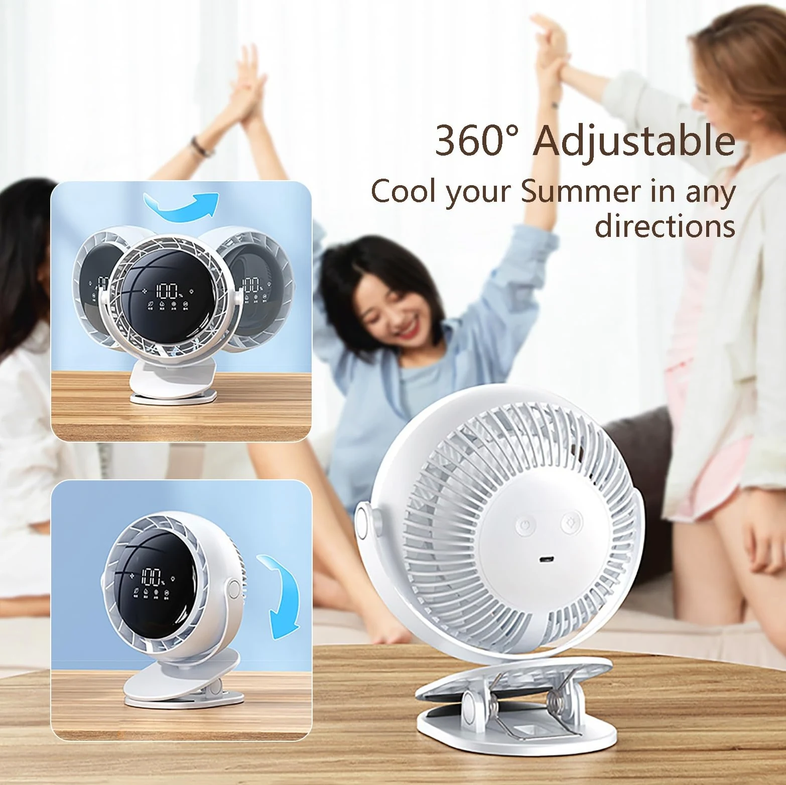 Ventilatore portatile ricaricabile con clip, ultra silenzioso, con forte flusso d'aria, 4 impostazioni di velocità, mini ventilatore USB per casa, ufficio e uso esterno (blu)