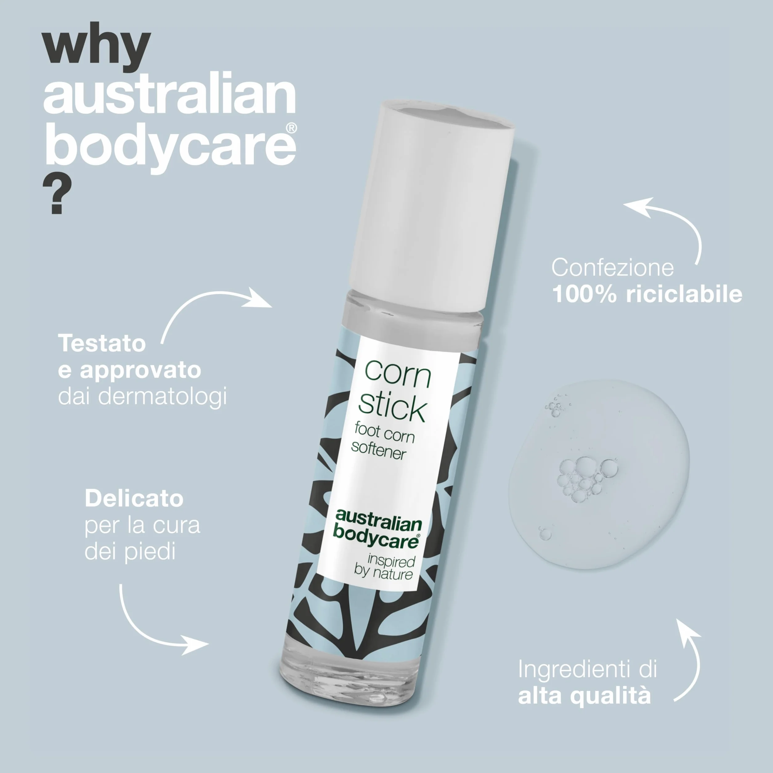 Australian Bodycare Corn Stick 9 ml Rimuovere Callosità Piedi Trattamento Duroni