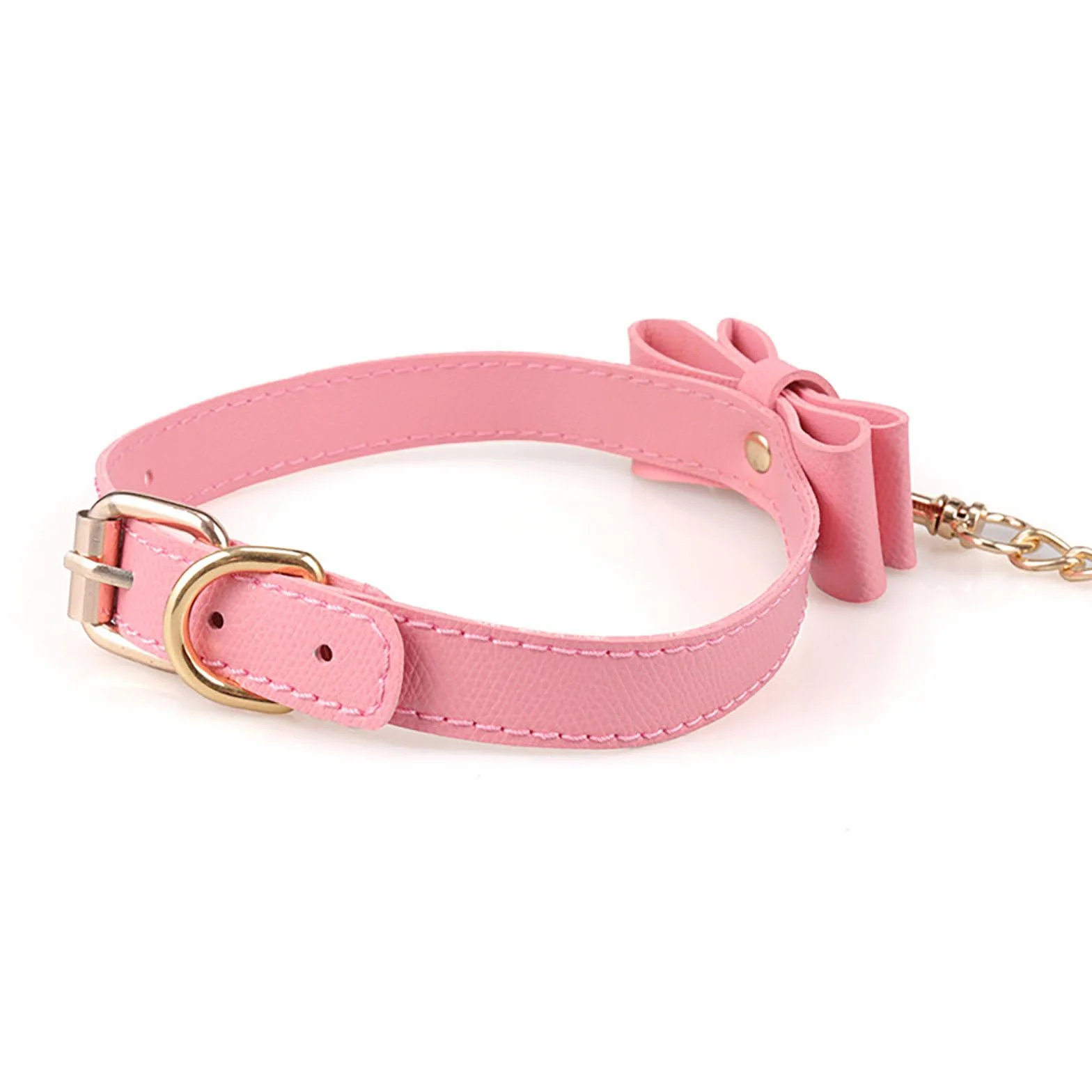 Collare BDSM Rosa in Pelle Sintetica con Guinzaglio Rimovibile Regolabile per Donna Cosplay