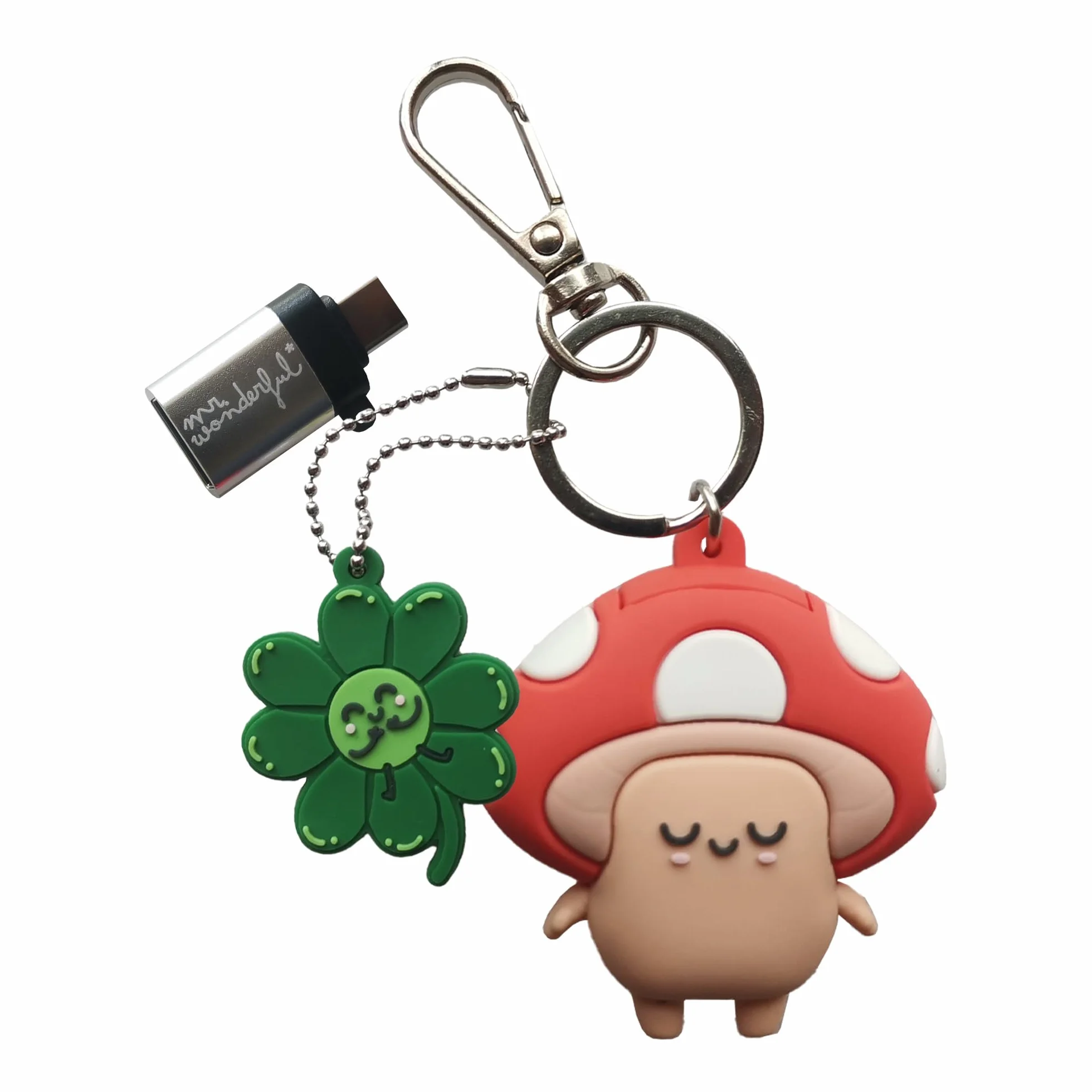 WONDEE Mr Wonderful [2 in 1] portachiavi + chiavetta USB e USB C divertente 32 GB con adattatore USBC – simpatico e divertente chiavetta USB Kawai regalo per ragazze e donne
