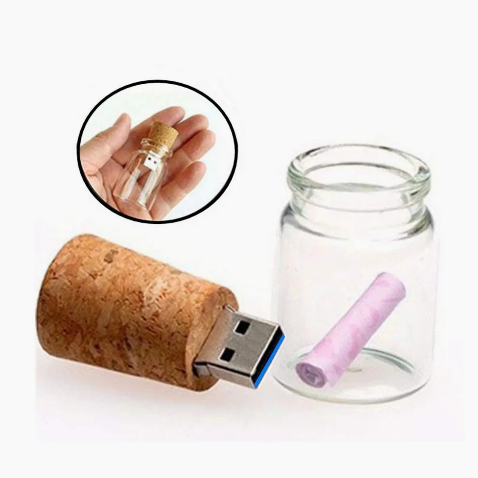 Chiavetta USB 3.0 da 8 GB, a forma di bottiglia, in vetro trasparente, idea regalo (8 GB/3.0)