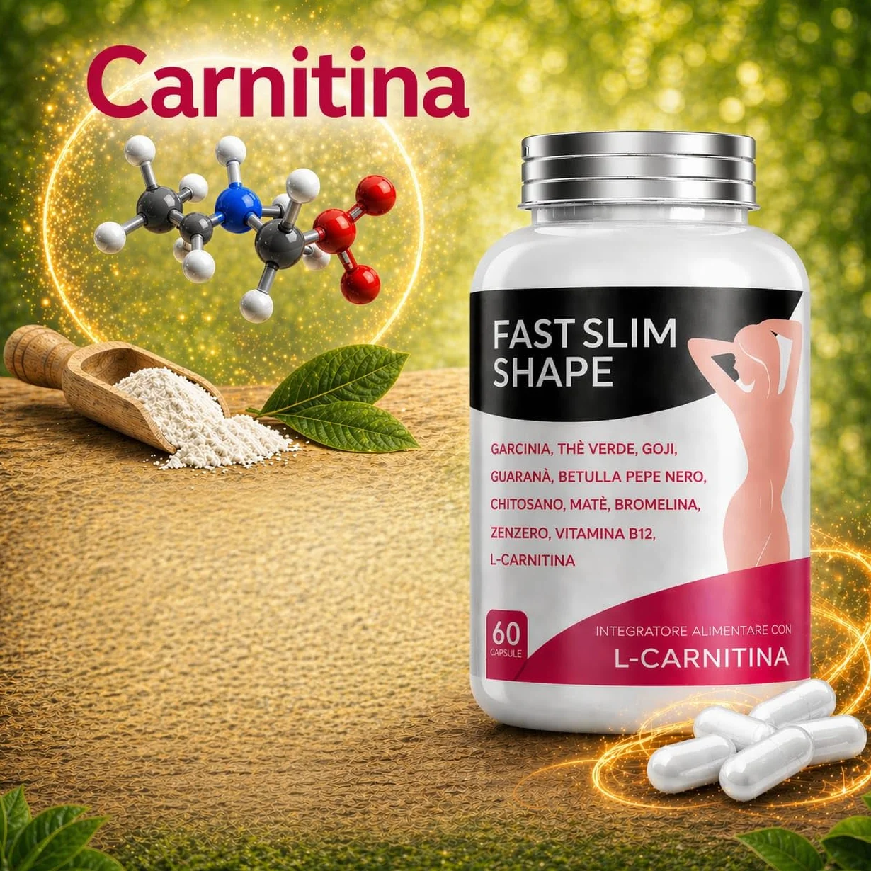 Glucomannano Integratore Controllo Peso con L-Carnitina e Garcinia Cambogia – 60 Capsule
