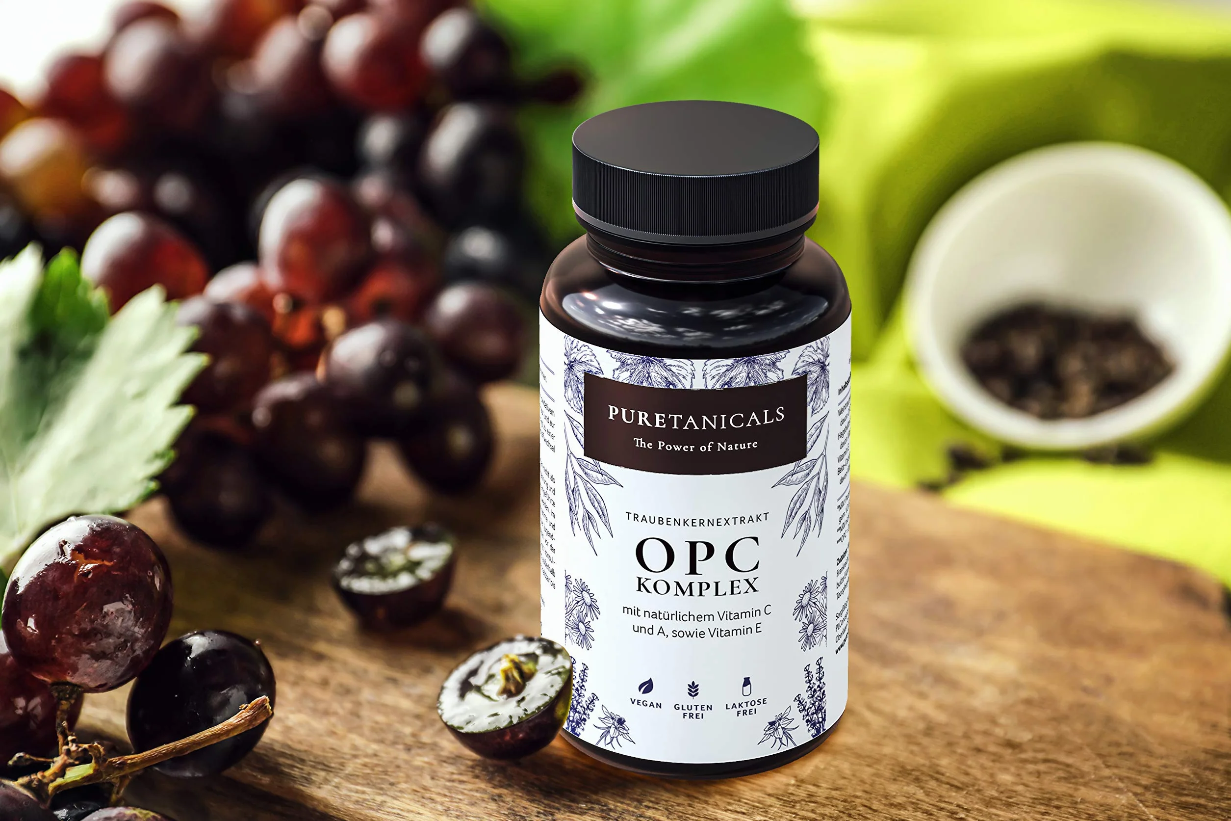 Capsule Estratto di Semi D'uva OPC + Vitamina C, A naturale & E | Complesso Antiossidante 530mg | Vegan