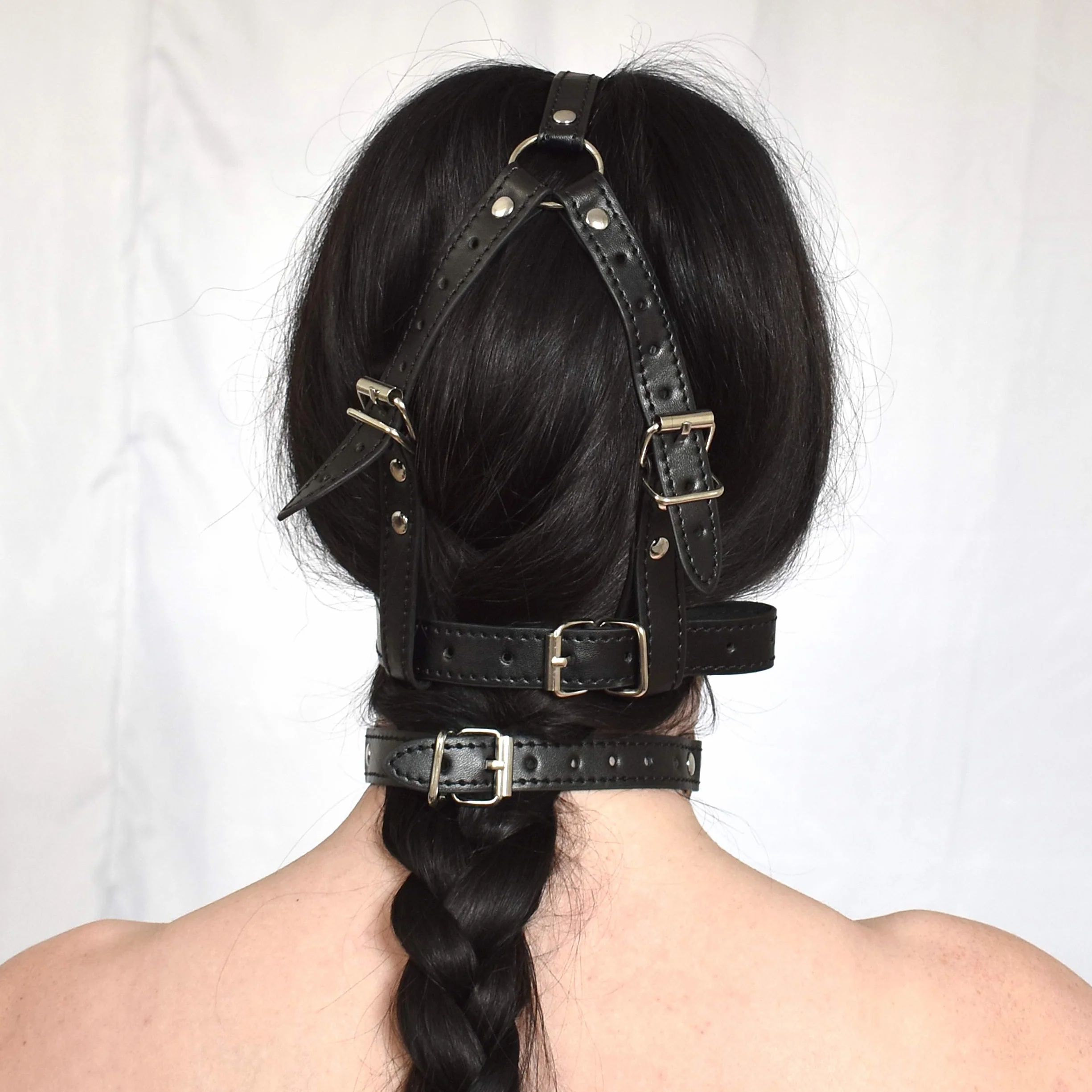 Bavaglio fetish in ecopelle con gag ball in silicone BDSM per giochi di ruolo regolabile