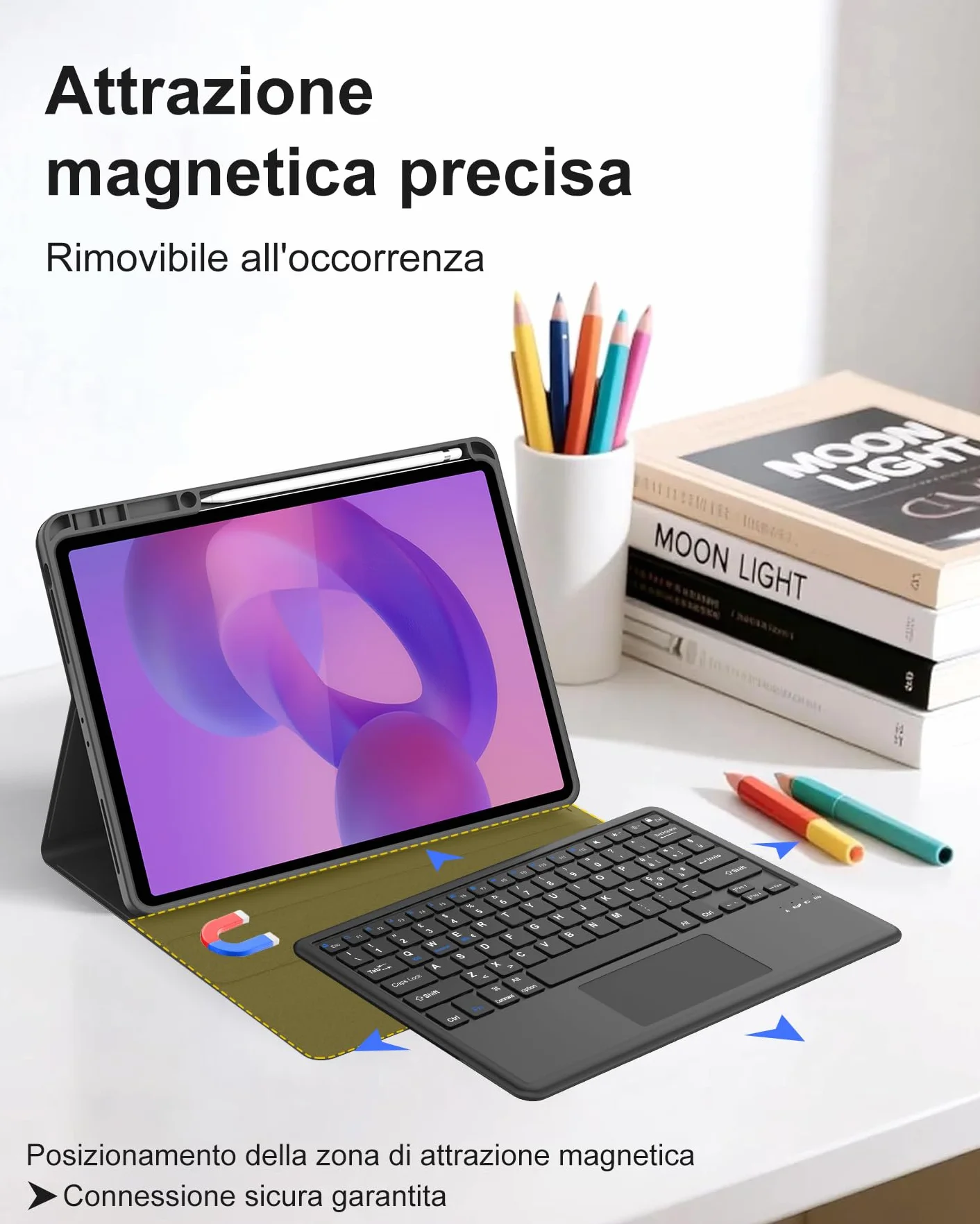 Cover con Tastiera e Touchpad per Tablet Lenovo Idea Tab Pro 12.7" (2025) TB373FU & Moto Pad 60 Pro, Bluetooth, Italiano, Senza Retroilluminazione, Protezione integrata, Nero