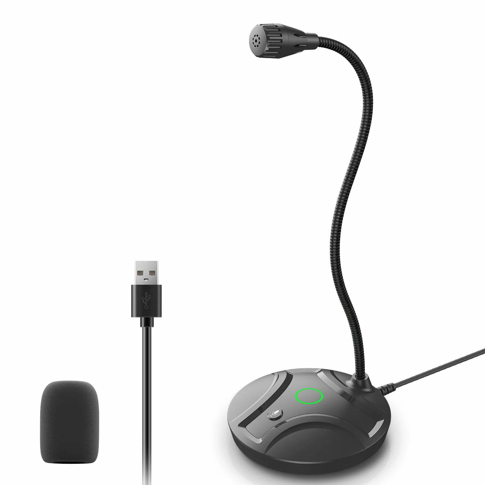 Microfono USB per computer Plug & Play, collo d'oca flessibile e pulsante di disattivazione LED, microfono da tavolo per giochi, YouTube, Streaming, compatibile con Windows/Mac (1,8 m)