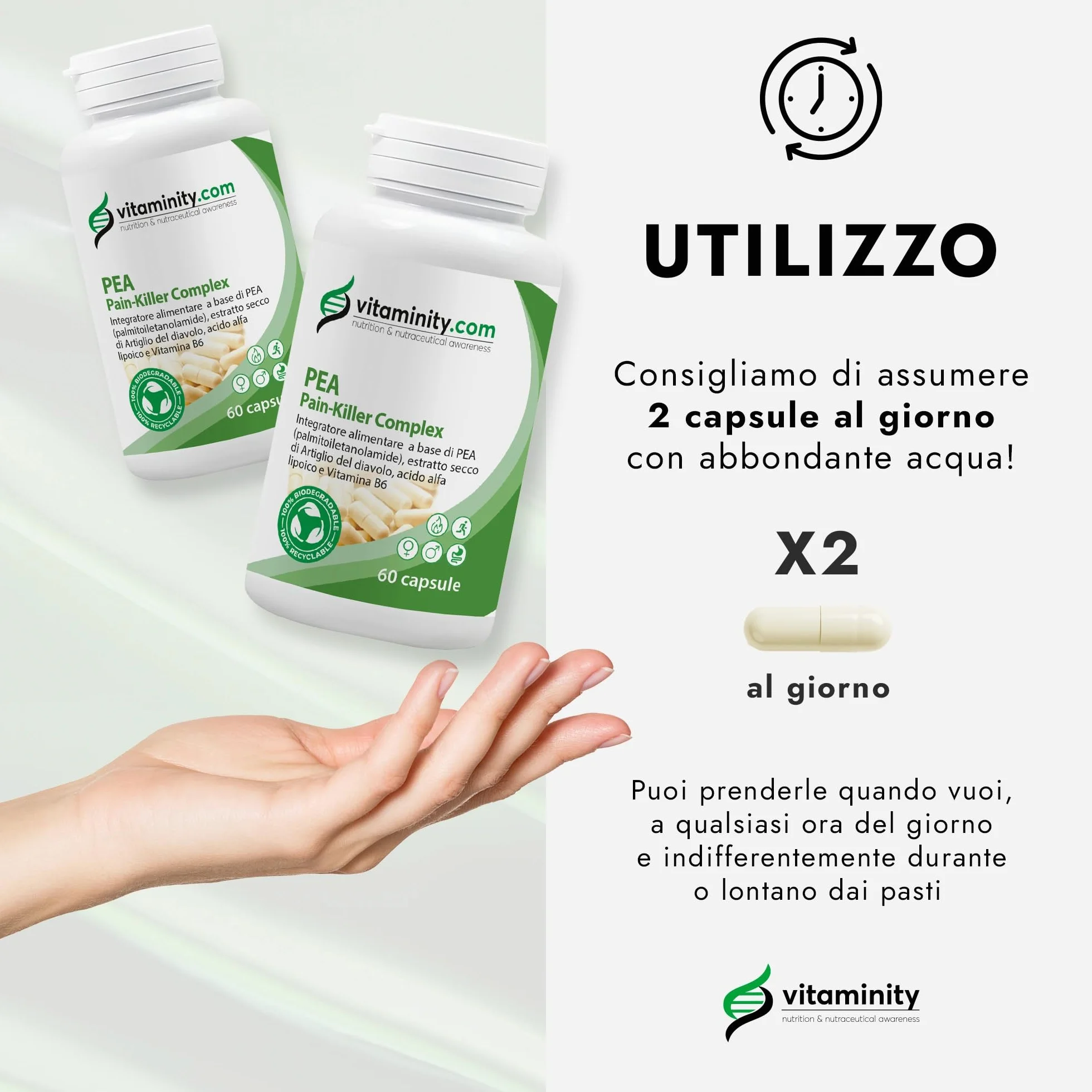 Vitaminity PEA Complex 60 capsule Integratore per Infiammazioni Muscolari di Nervi Muscoli e Articolazioni