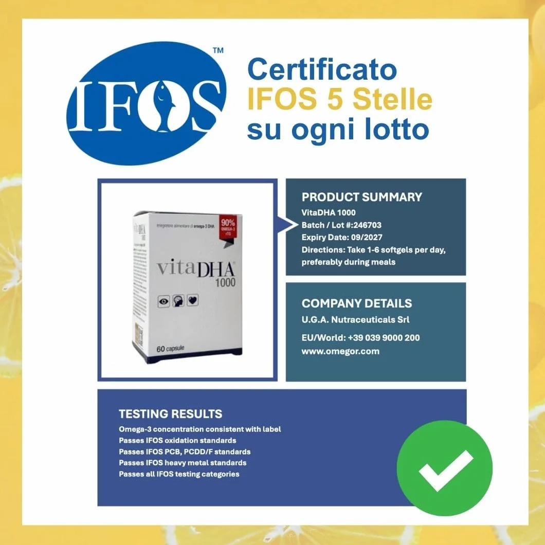 VitaDHA 1000 Omega 3 IFOS 5 Stelle 60 Capsule - Omega3 per Adulti e Bambini - 500mg DHA Alta Biodisponibilità
