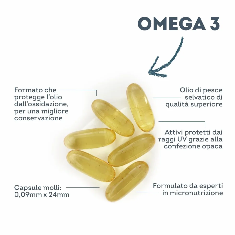 Omega 3 Olio di Pesce 2000 mg EPA 500 mg DHA Alto Dosaggio 60 Capsule Softgel Integratore Acidi Grassi Essenziali