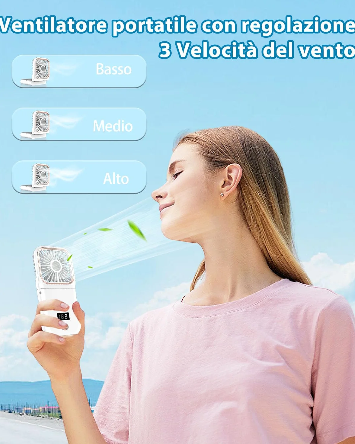 Ventilatore Portatile a Batteria 4000mAh, Mini Ventilatore a Mano Pieghevole con Aroma e Supporto Telefono, Display LED e 3 Velocità, Autonomia 8 Ore, per Viaggio, Mezzi Pubblici e Amanti Profumi