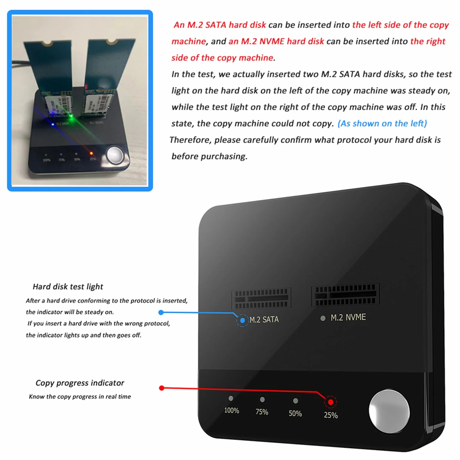 Docooler Duplicatore M.2 NVMe/SATA Clonatore SSD Dual-bay Offline Adattatore USB-C