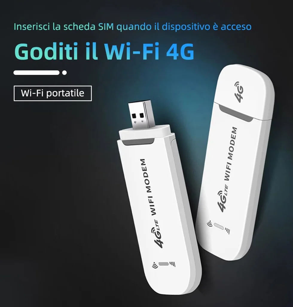 Modem Sim 4g LTE Wifi Portatile, Spina USB, Router Wireless da 150 Mbps con Supporto per Slot per Schede SIM, Supporto per Hotspot da Viaggio Portatile LTE B1/B3/B7/B8/B20/B38/B40/B41 white