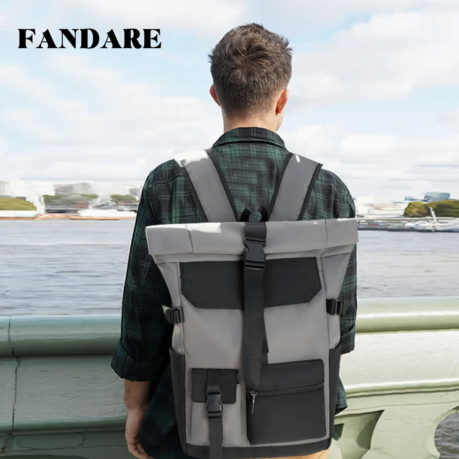 FANDARE Retrò Zaino Rolltop Ultraleggero Porta PC 15.6 Pollici, Zainetto per Scuola Università Viaggio Lavoro, da Uomo Donna - Grigio Scuro