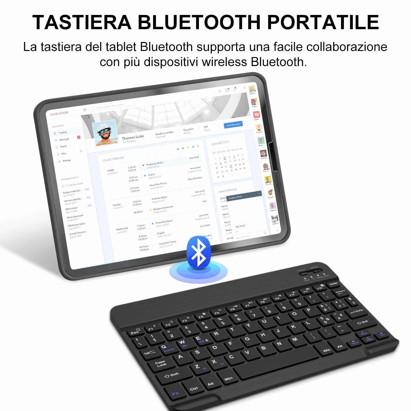 WINCHKING Bluetooth Tastiera per Tablet, Retroilluminata Tastiera wireless ultrasottile, Keyboard sottile e leggera per iPad, Android Samsung Tablet, Xiaomi Redmi Pad, Huawei, Lenovo Teblet, Nero