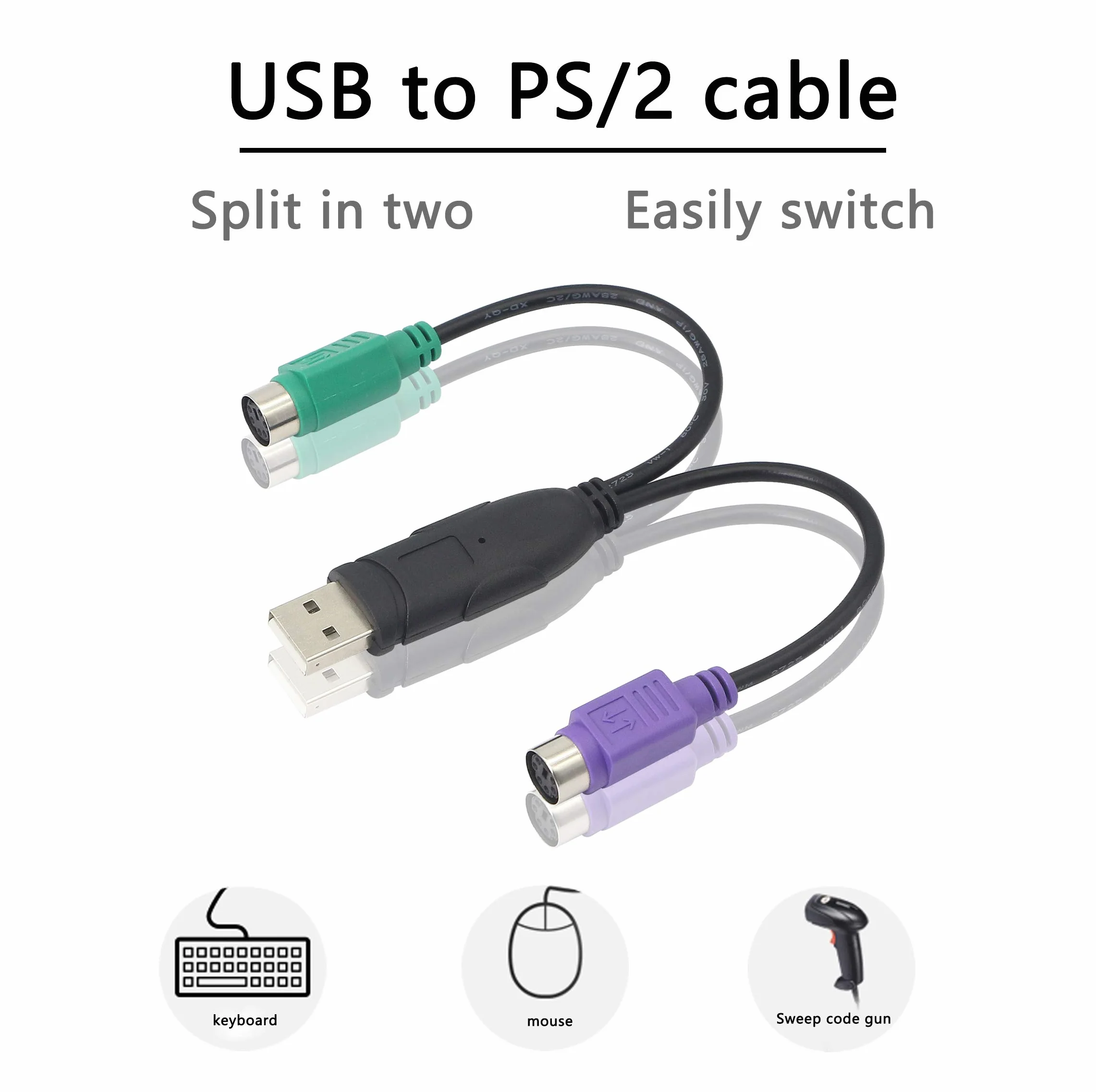 HONGLEI - Adattatore da USB a PS2, tastiera e mouse PS2 a USB, cavi convertitori, per tastiera e mouse, plug and play, nessun driver richiesto