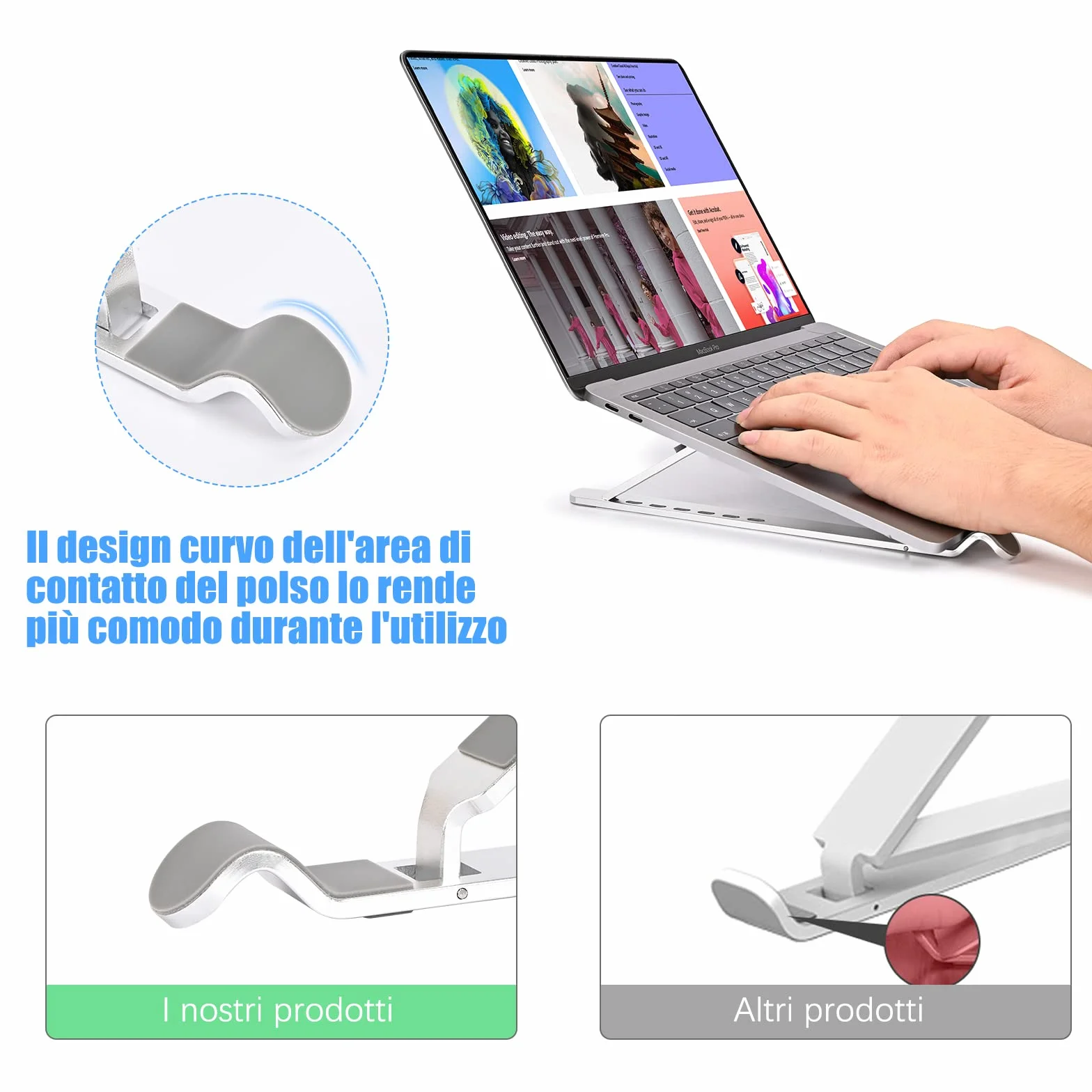 Hoppac Supporto PC Portatile, Regolabile 7 Livelli Supporto Per Laptop, Alluminio Pieghevole Ventilato PC Stand，Supporto Notebook Alluminio Compatibile Con Macbook Air/Pro/ASUS/Lenovo/Acer/HP 10-17”