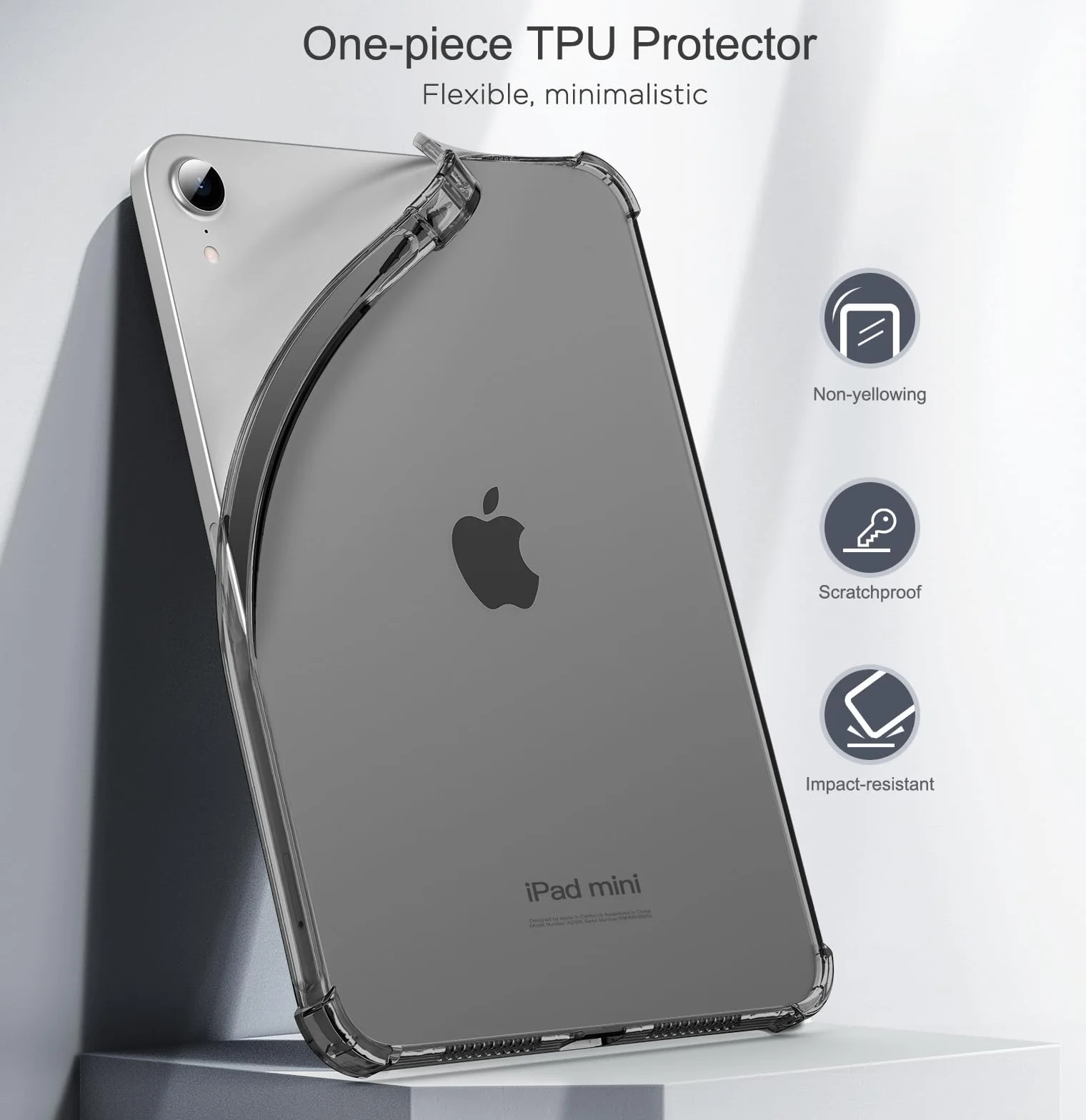MoKo Custodia per iPad Mini (A17 PRO), iPad Mini 7a/6a Gen. 8,3 Pollici (2024/2021) Cover Sottile e Leggera in TPU Morbido Custodia Protettiva Morbido TPU Trasparente Antiurto Tablet Cover, Nero