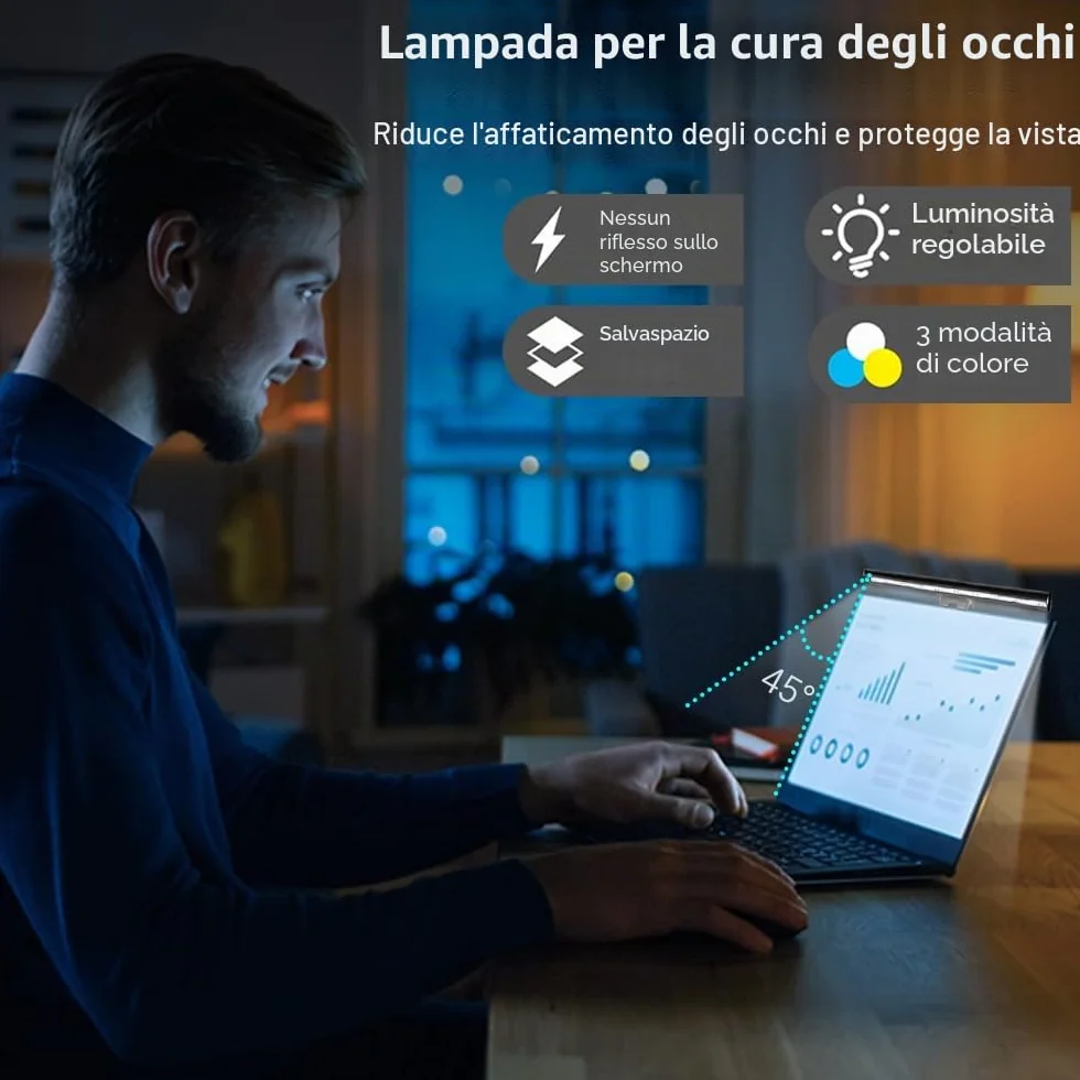 Aigital Eye Care USB-Lampada, Luce USB per Laptop con 3 Colori di Luce+10 Livelli di Luminosità e 54 Perle LED, Luce Flessibile per Tastiera per PC, Barra Luminosa per Monitor, LED Screenbar, Senza