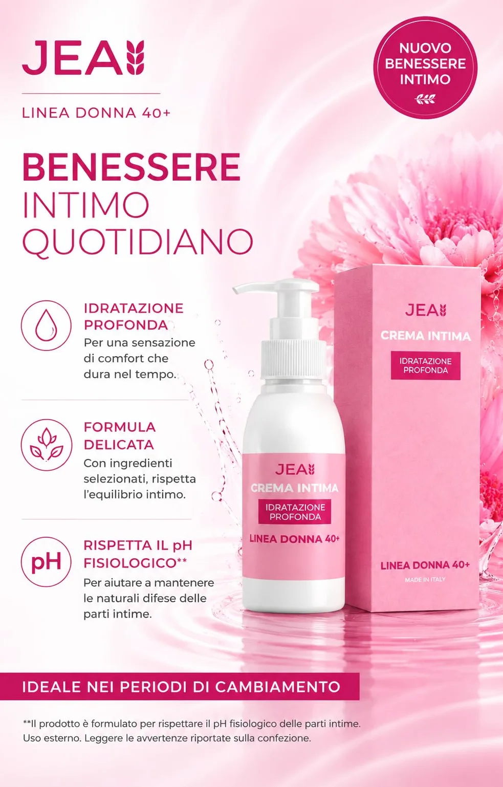JEA Crema Intima Donna 40+ 100 ml Idratazione Profonda Zone Intime Esterne Aloe Vera Bio Acido Ialuronico Burro di Karité Vitamina E
