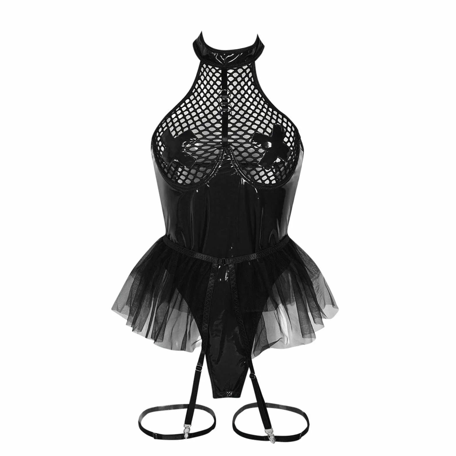 Vestito Latex Mini Donna Sexy Wetlook Verniciata V Profondo Bodycon Dress Aderente Metallizzato Clubwear Elasticità Erotico Festa Hot Curvy