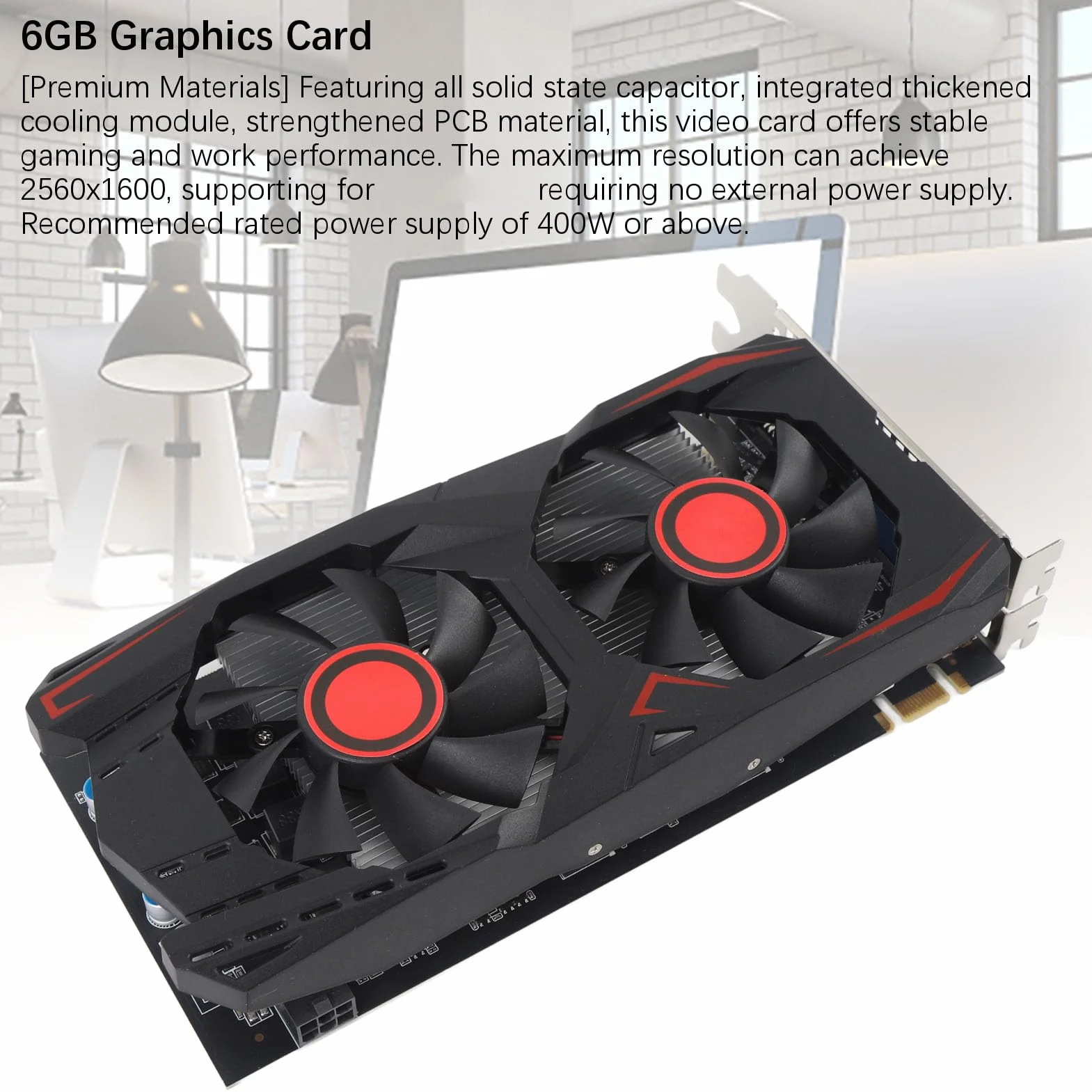 HERCHR Scheda Grafica Video per PC, Slot PCIE 2.0 16X a Doppia Ventola GDDR5 da 6 GB 16X Supporta Interfaccia Multimediale DVI VGA HD Scheda Video da Gioco per PC Desktop