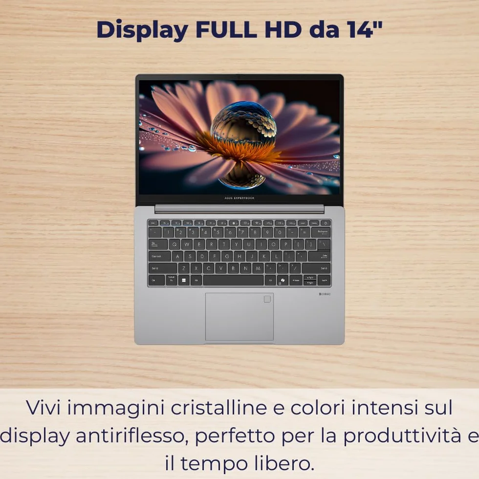 Asus Expertbook P1 Pc Portatile, Notebook Intel Core 5 210H, 16GB RAM DDR5, 512GB SSD, Display 14" FHD Antiriflesso, USB-C Gen2, Gigabit LAN, Wi-Fi 6, Bluetooth 5.4, Fingerprint, 24 Mesi Garanzia, W11
