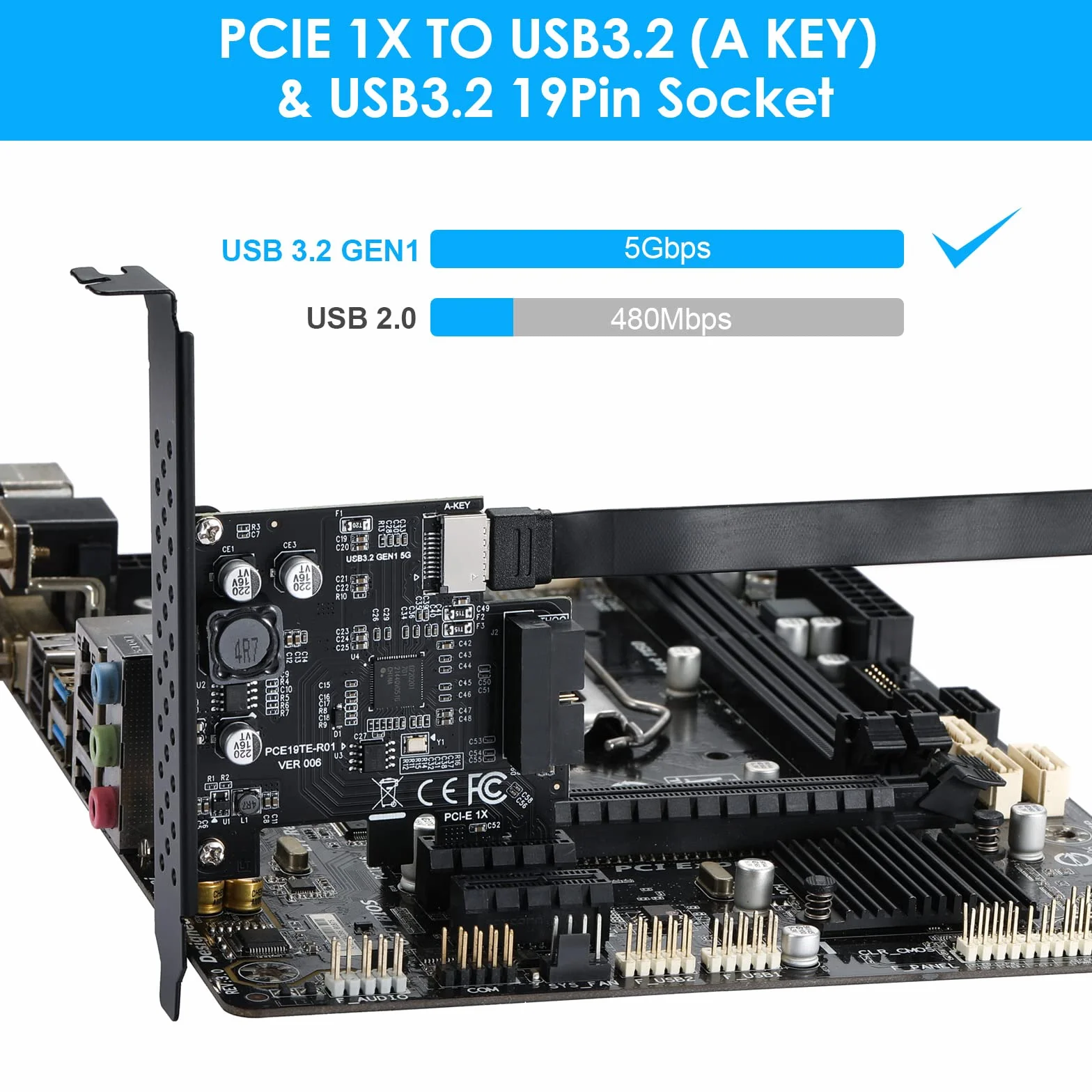 Scheda di espansione per pannello frontale USB 3.2 GEN1 5Gbps Type-E (chiave A) + USB3.0 20pin, compatibile con XP/ WIN7/ WIN8 /VISTA/ WIN10/ WIN11 32BIT/64BIT/ Linux.