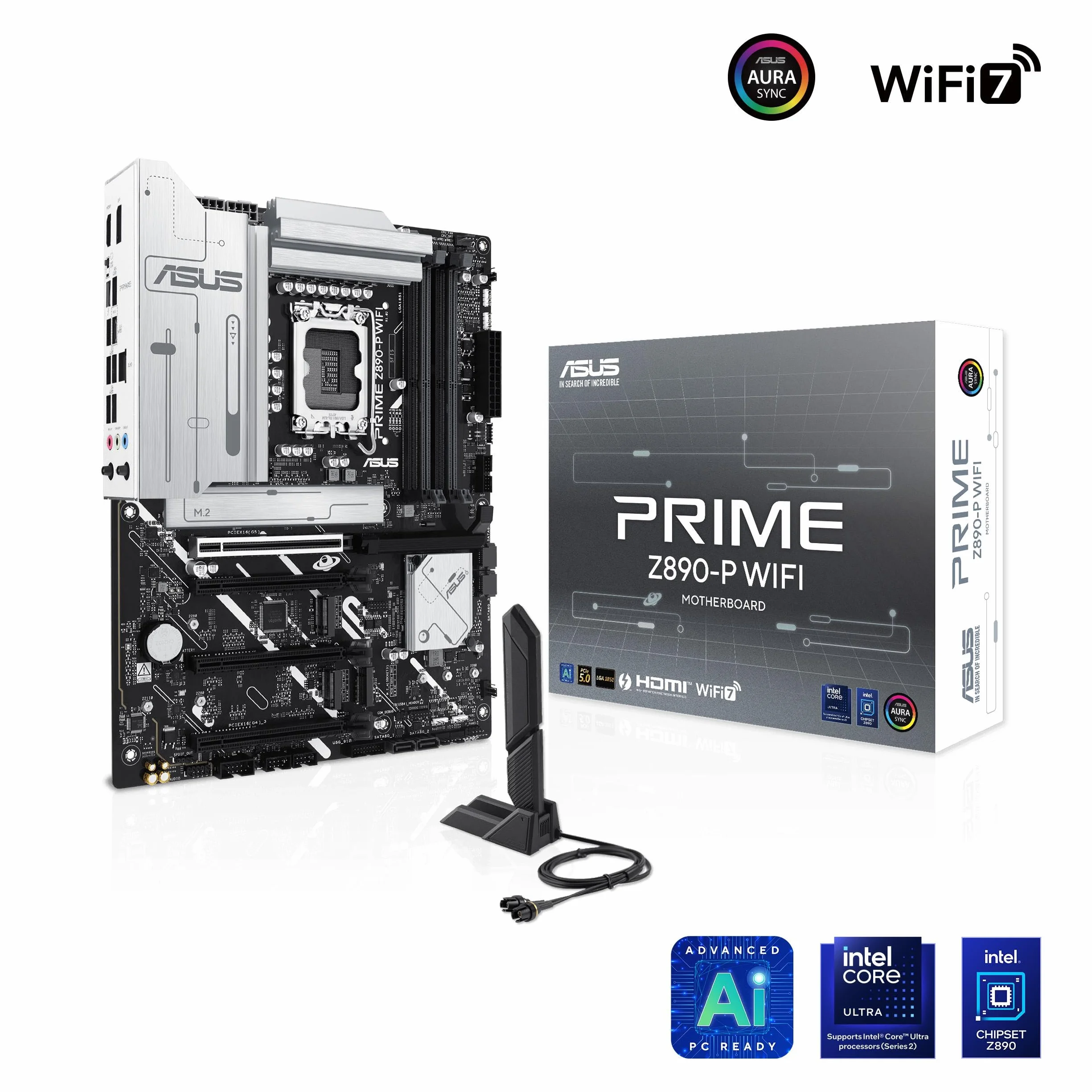 ASUS Intel PRIME Z890-P WIFI, Scheda madre Intel ATX, 14+1+2+1 Fasi di Alimentazione, Slot DDR5, PCIe 5.0, GPU di Nuova Generazione, Porta USB-C Thunderbolt 4, Wi-Fi 7, Q-Antenna
