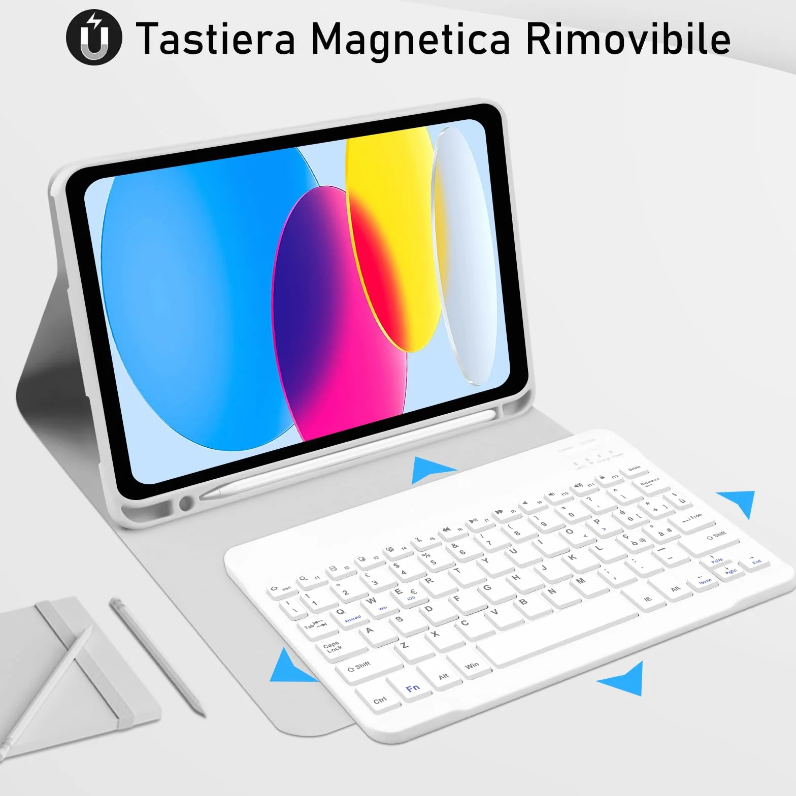 Cover IPad A16 11/10 Generazione con Tastiera (11/10.9 Pollici, 2025/2022) - Italiano QWERTY Magnetico Rimovibile Bluetooth Tastiera, Custodia con Supporto Pencil per Ipad 11/10 Gen, Grigio