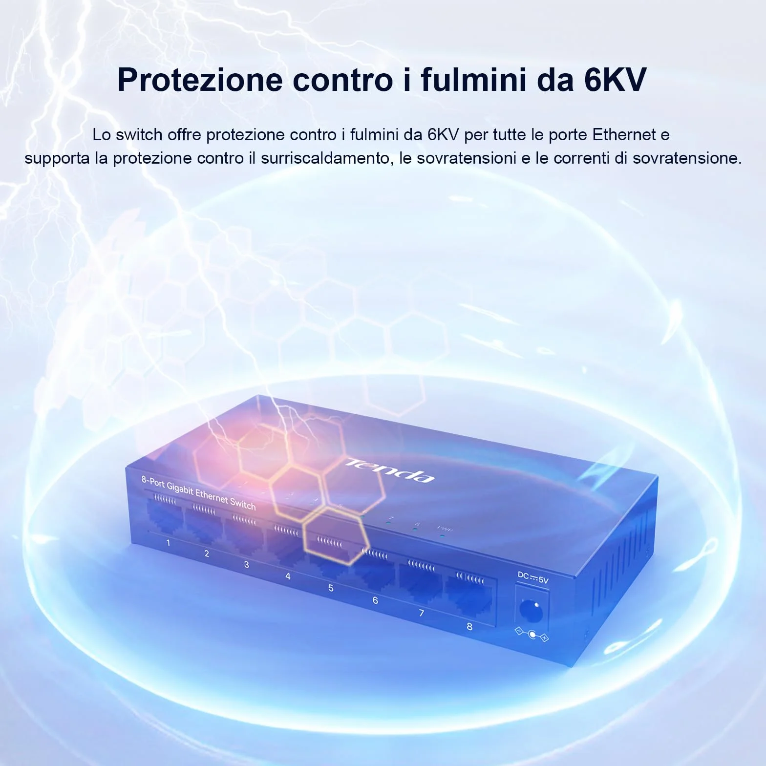 Tenda Switch Ethernet 8 Porte Gigabit Unmanaged TEG1008M, Switch Gigabit 10/100/1000 Mbps, IGMP Snooping, 802.1p/DSCP QoS, Hub Ethernet, Montaggio Desktop o a Parete, Plug & Play, Guscio di Metallo