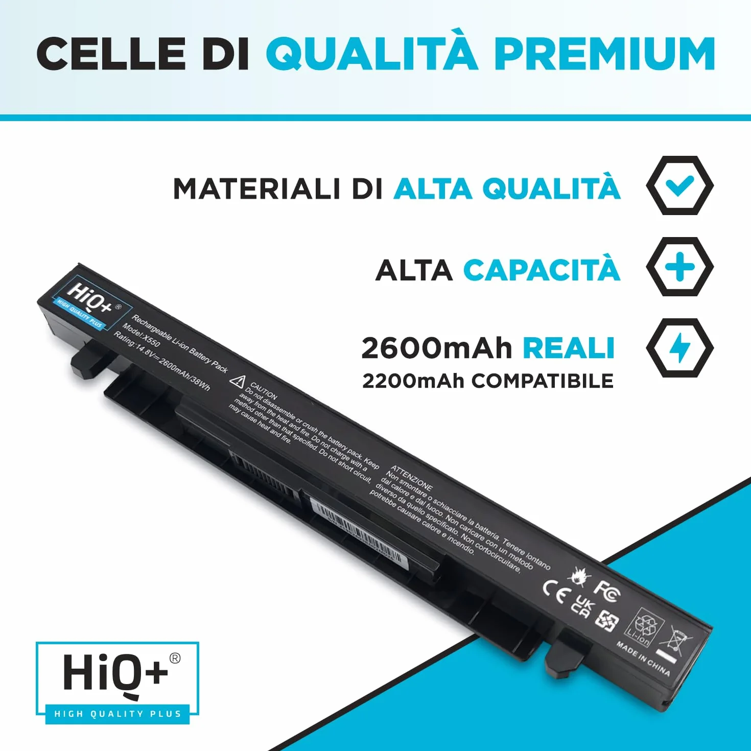 Batteria HiQ+ Alta Capacità per Asus A41-X550A A41-X550 F550 F450 X550 R510C A550 K550 P550 X550C X550DP X450 A550L X550J R510 X550CA X550LB A450 F552 K550 X450 X552 X552EA FX50JK Alta Capacità
