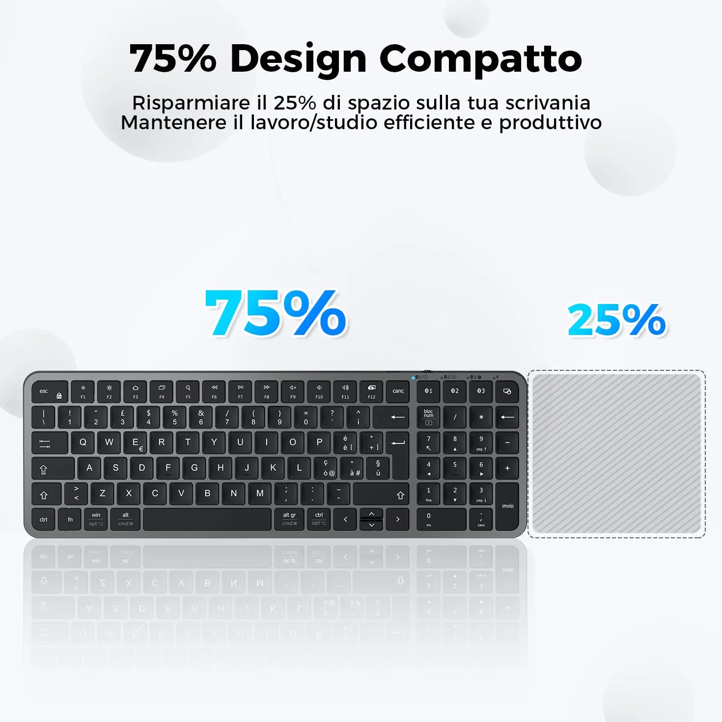 iClever Tastiera Bluetooth Wireless Ricaricabile Compatta Multi-Dispositivo USB-C Silenziosa Compatibile Mac iPad Tablet iMac Laptop