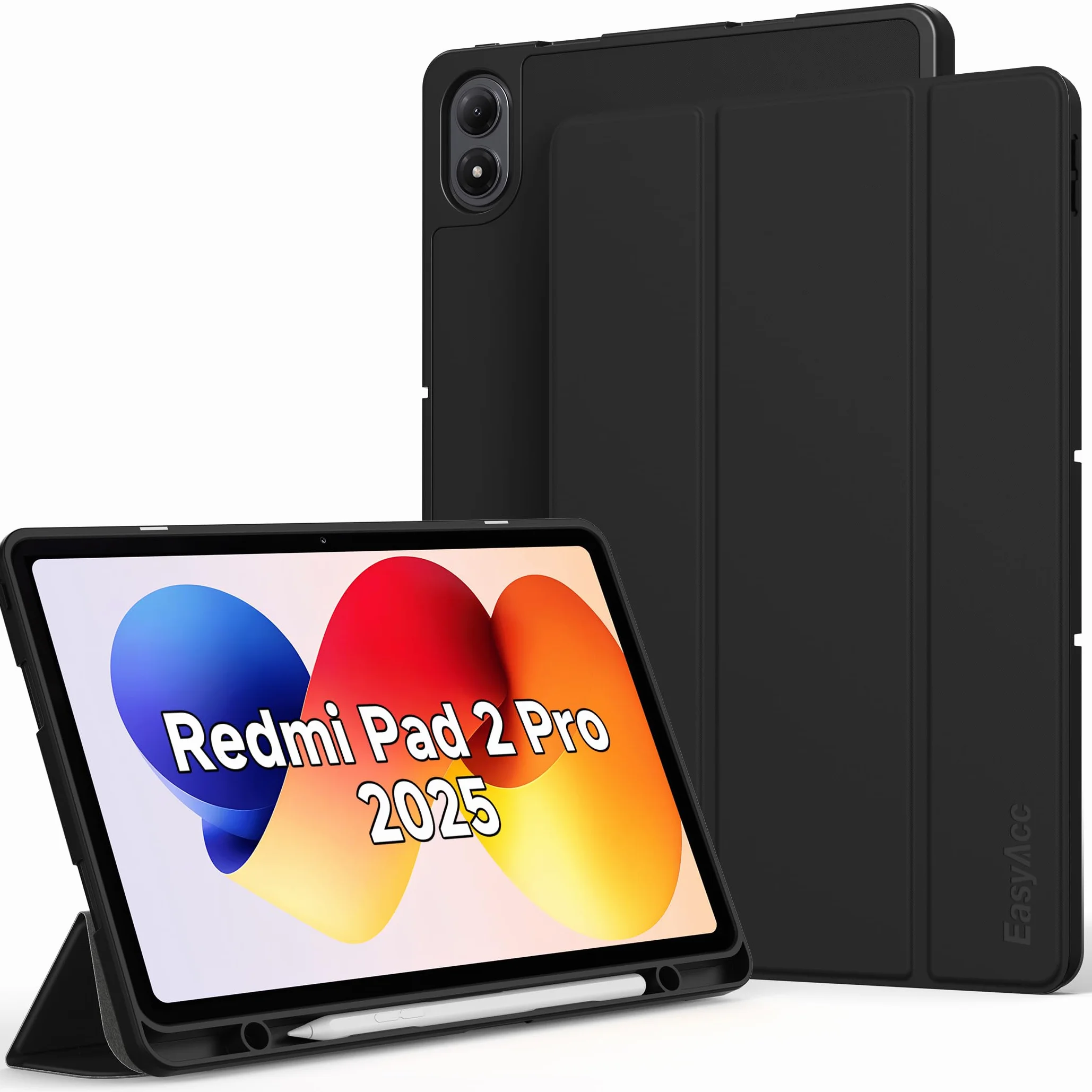 EasyAcc Custodia Cover per Xiaomi Redmi Pad 2 Pro 12.1 Pollici 2025, Portapenne, Ultra Sottile, Pelle PU, Nero