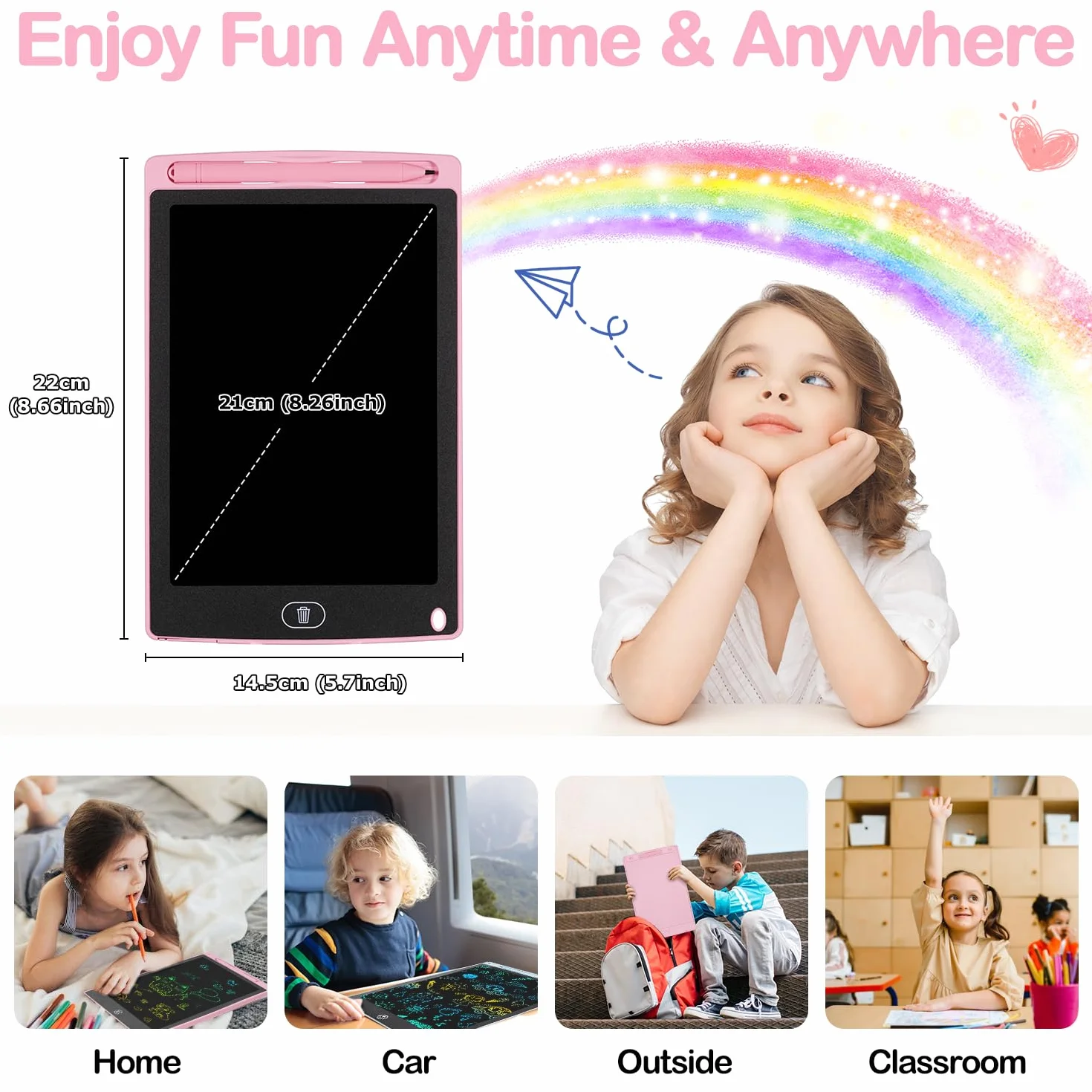 Tavoletta Grafica LCD 8,5 Pollici Cancellabile per Bambini 2-8 Anni, 2 Pezzi Rosa - Lavagna Magnetica Colorata