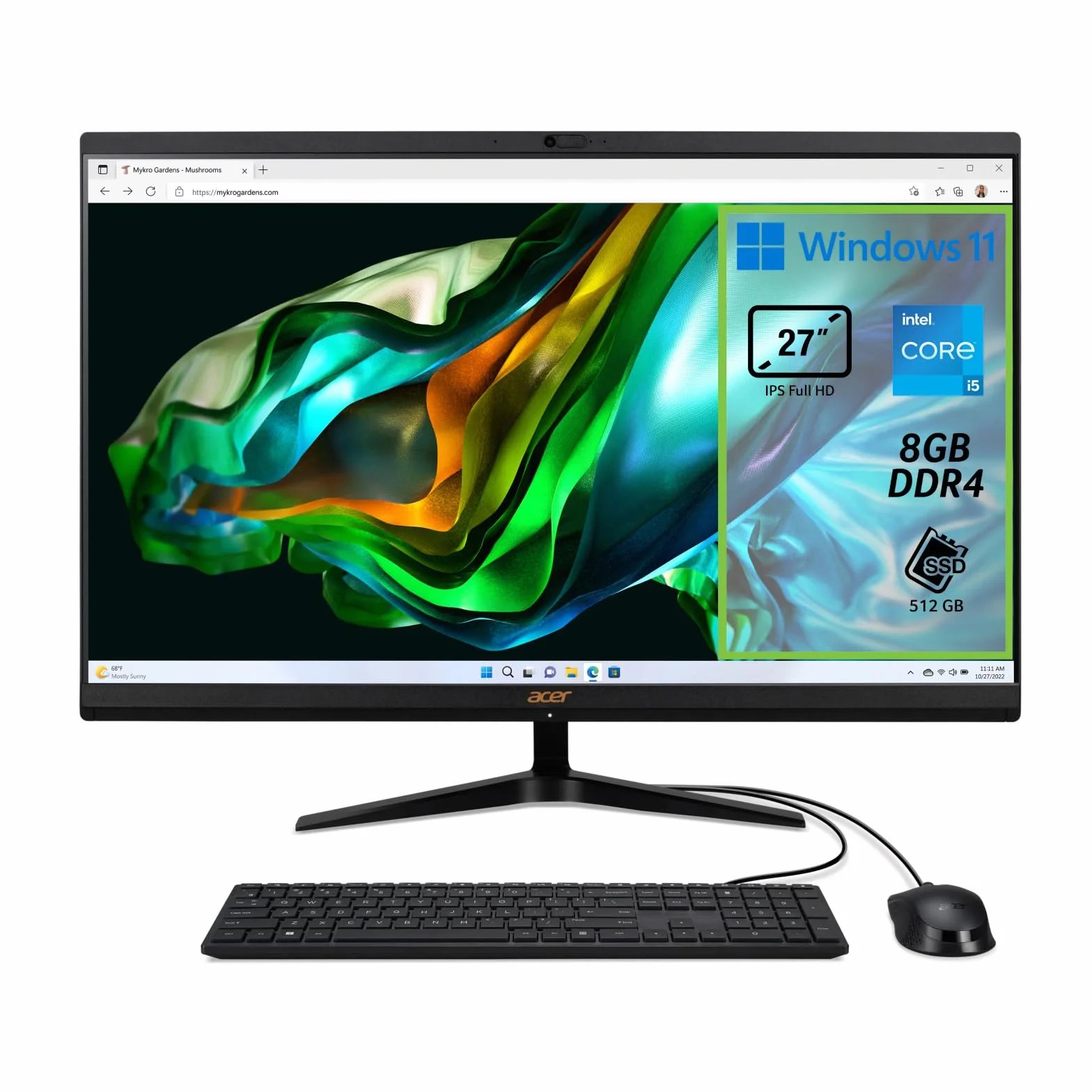 Acer Aspire C27-1800 All-in-One PC Desktop Intel Core i5-12450H 8GB RAM 512GB SSD 27" IPS FHD Display Windows 11 Home