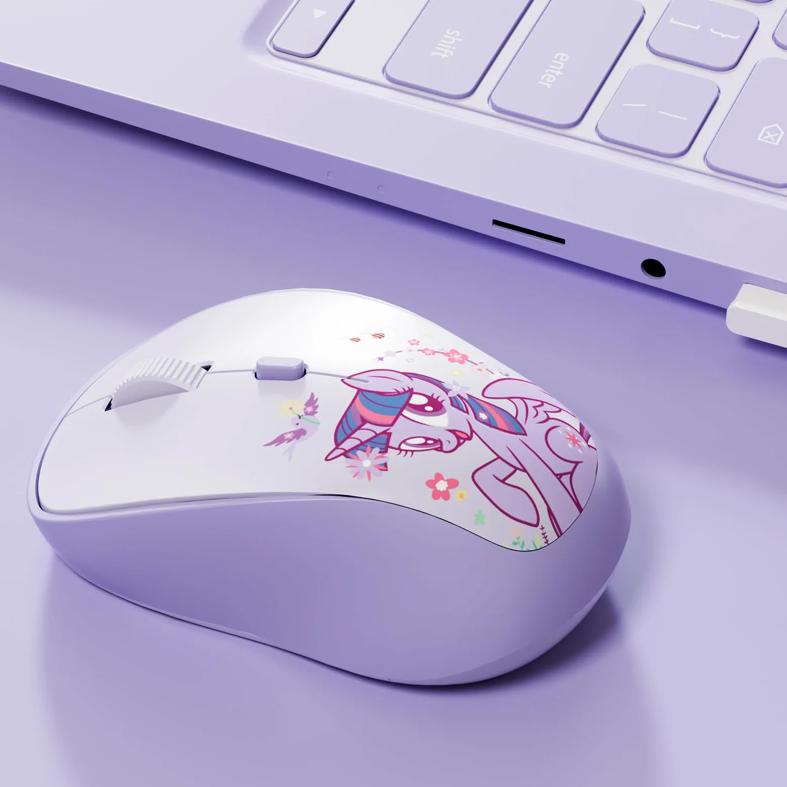 My Little Pony Twilight Sparkle Mouse wireless – Mouse silenzioso a 4 pulsanti con 3 DPI regolabili (1000/1200/1600), 2,4 GHz wireless per Windows/Mac, design compatto ed ergonomico, viola