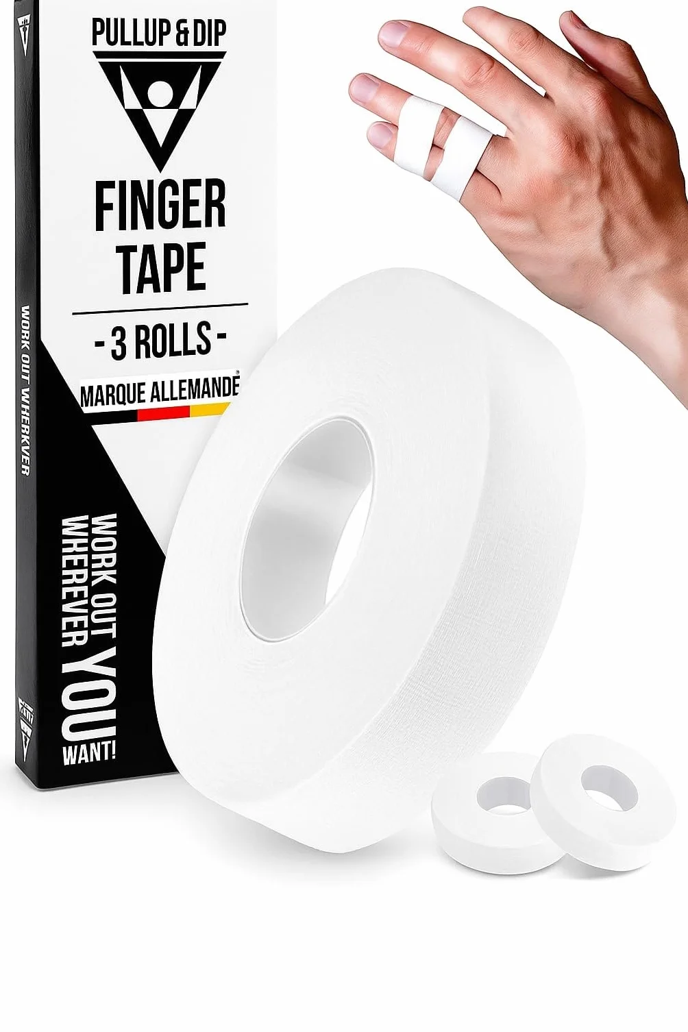 Nastro Sportivo Adesivo Extra Forte 3 Rotoli 30m Bianco per Allenamento Pesi Pallavolo Boulder