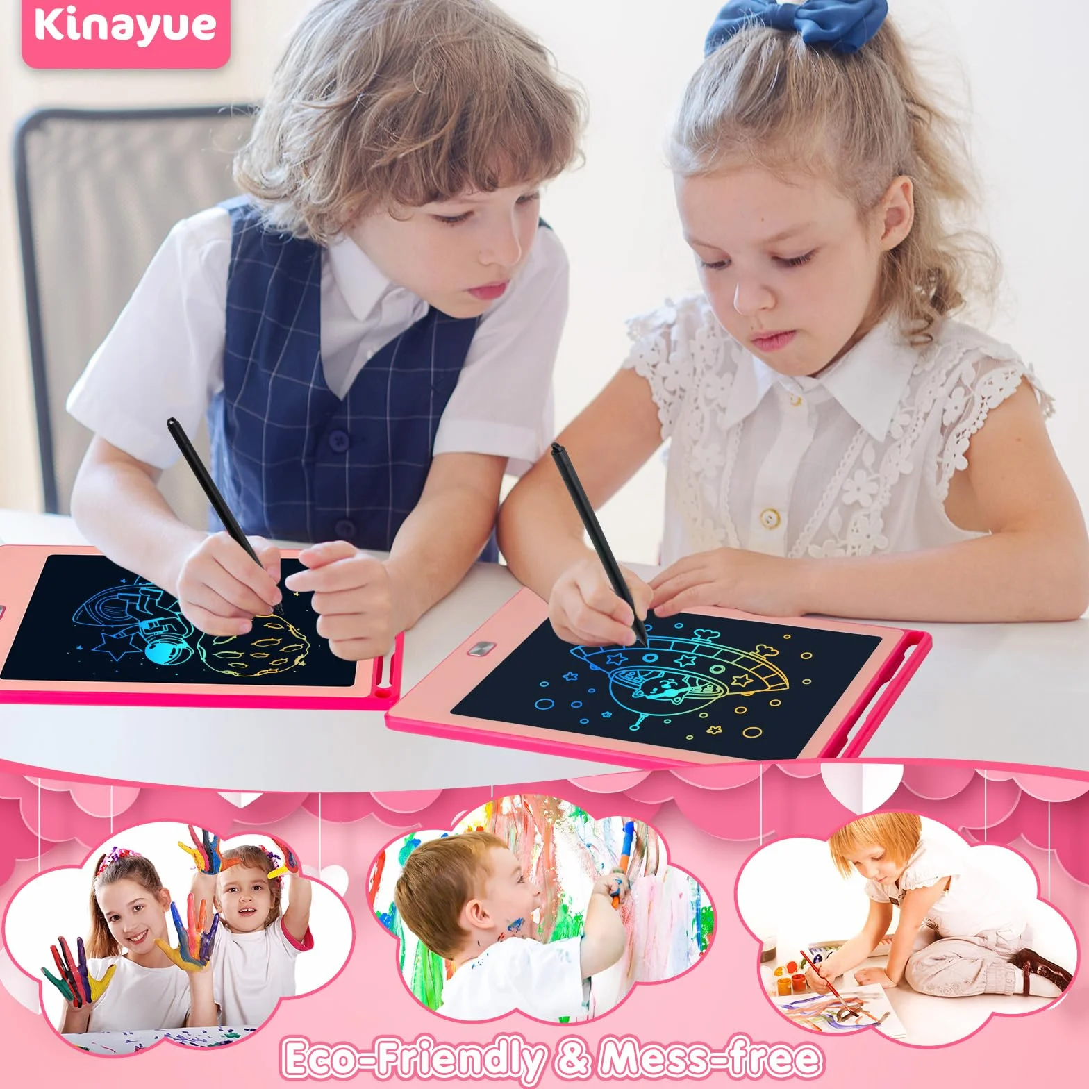Tavoletta Grafica Bambini LCD 8,5 pollici Lavagnetta Cancellabile Riutilizzabile Rosa