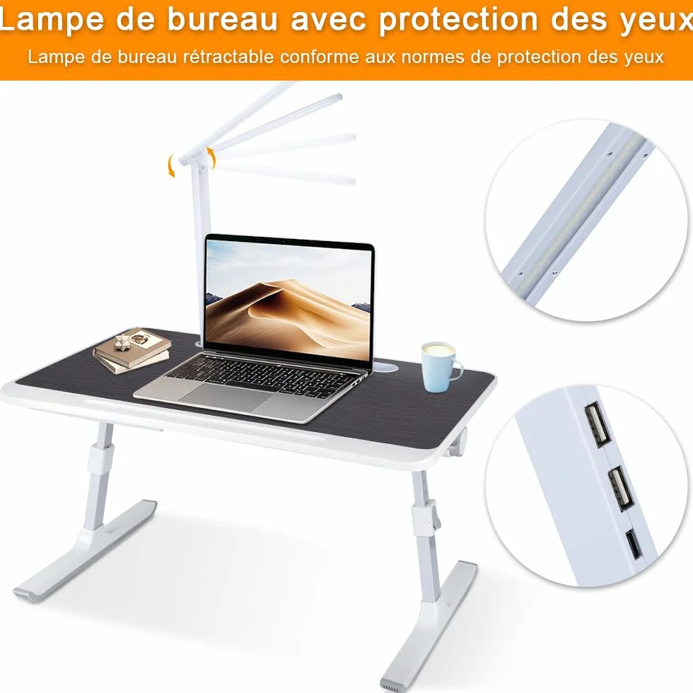 OHMG Grande tavolo da letto per computer portatile, pieghevole, regolabile in altezza e angolo, vassoio da letto con cassetto/fessura per tablet, tavolo per divano/pavimento (60 x 40 x 27-40 cm