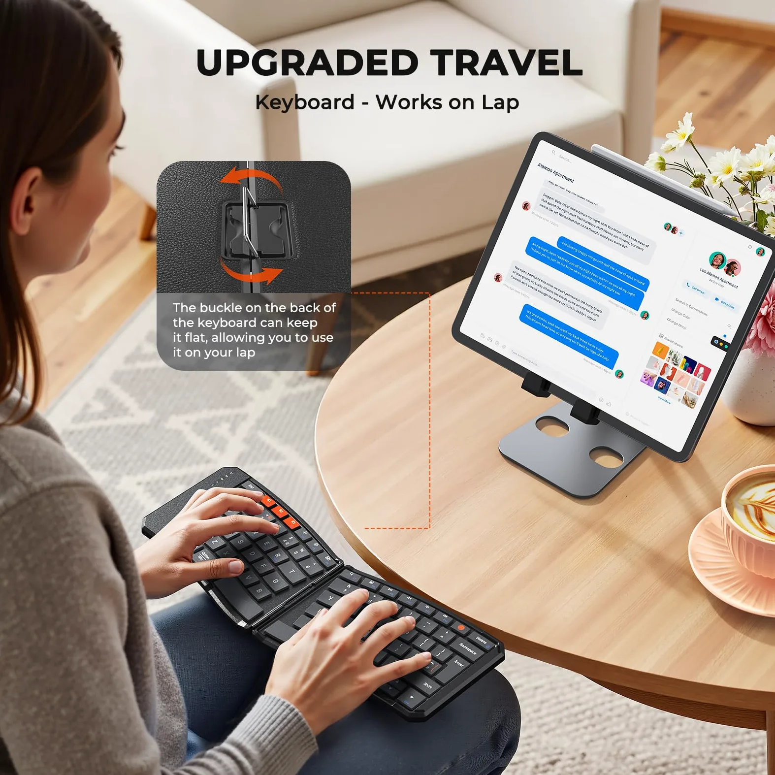 MEETION Tastiera Bluetooth pieghevole ergonomica, compatta, portatile, senza fili, per viaggi d'affari, ricaricabile, per PC, smartphone, iOS, Android, Windows, Mac, colore nero