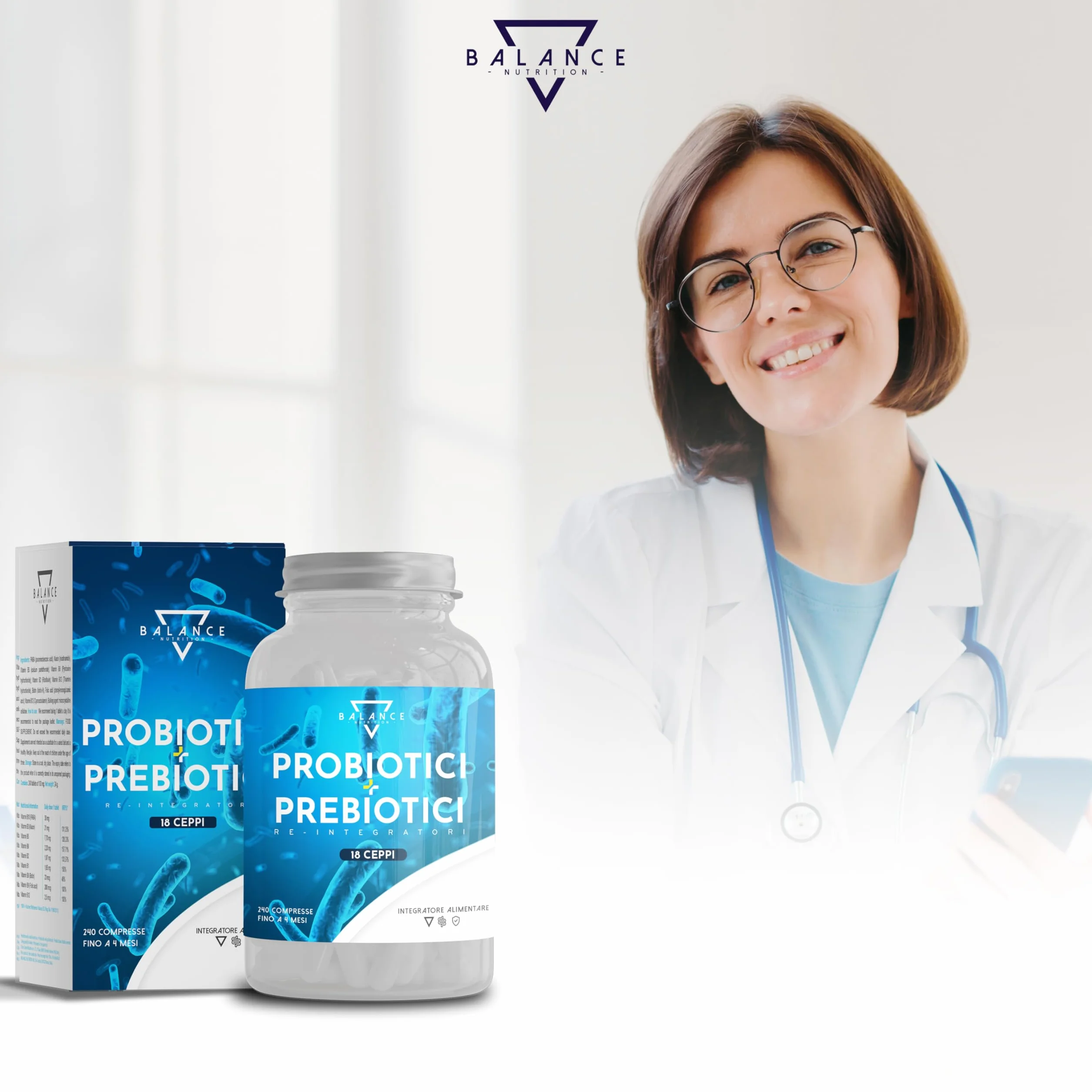 Probiotici e Prebiotici 240 Capsule 20 Miliardi CFU 18 Ceppi Batterici Lactobacillus Enzimi Digestivi Inulina