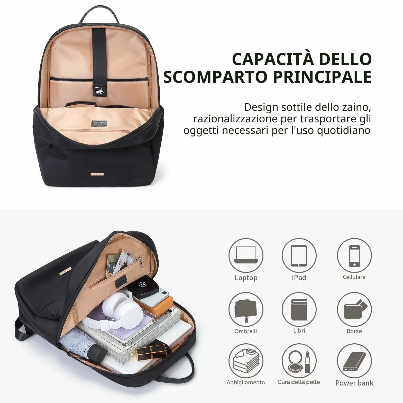 GOLF SUPAGS Zaino Per Portatile PC Donna, Sottile, Antifurto, Per Lavoro, Viaggi, Università, Adatto Per Notebook da 14/15,6 Pollici