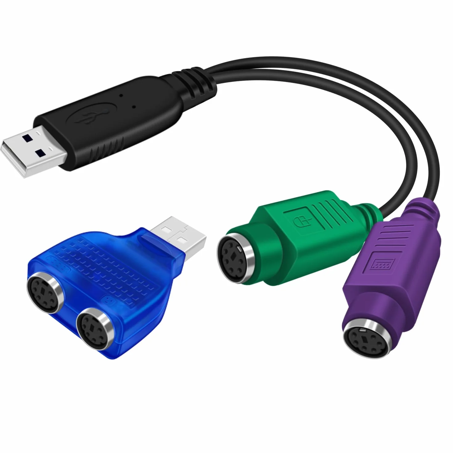 PS2 to USB Adapter Keyboard Adattatore PS2 USB Tastiera e Mouse con Chip Integrato Non Richiede Driver Plug and Play 18cm (Cavo+Adattatore)