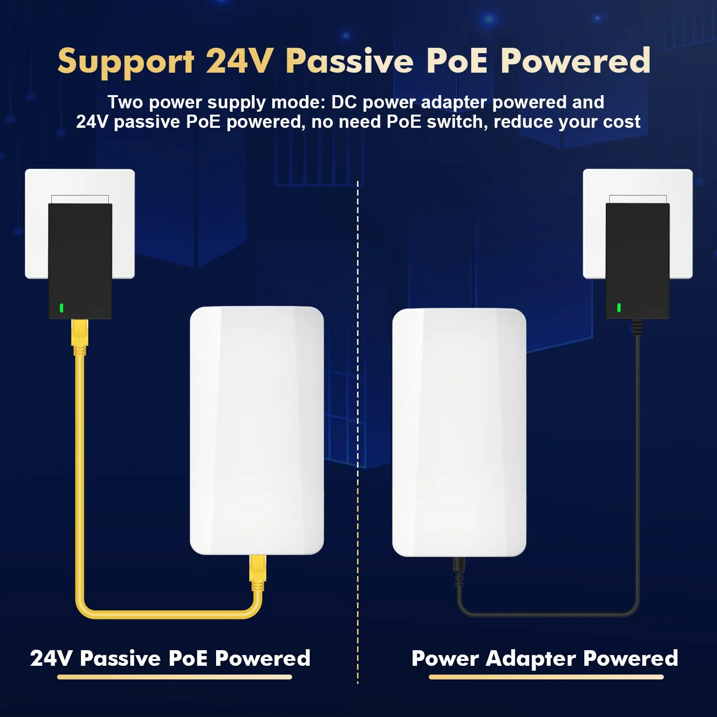 Ponte wireless per esterni, ponte WiFi punto a punto con porta Ethernet, distanza 2,4 GHz, 500 M-1 KM, 100 Mbps, adattatore PoE 24 V, confezione da 2