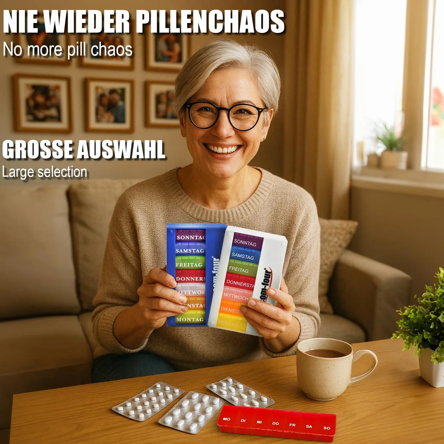COM-FOUR® mini-tablet 10 pezzi trasparente distributore di farmaci con tre scomparti per casa trasportabile