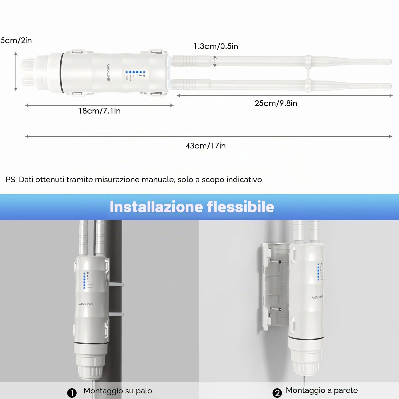 WAVLINK AC600 Dual Band - Ripetitore esterno WiFi, punto di accesso wireless, ripetitore/modalità Ap/Router/WISP, 2,4 GHz 150 Mbps + 5 GHz 433 Mbps, modello di PoE passivo, 100 m+,bianco