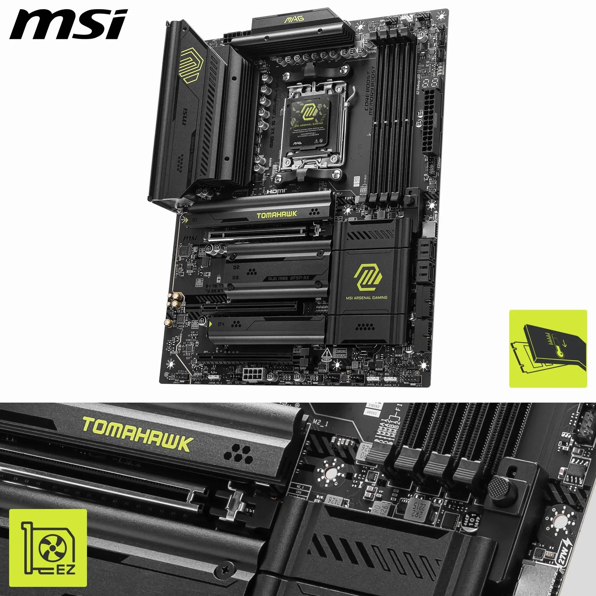 MSI MAG X870 TOMAHAWK WIFI, scheda madre ATX - Supporta i processori AMD Ryzen serie 9000/8000 / 7000, AM5 - VRM 80A SPS, Memory Boost DDR5 8400+MT/s (OC), PCIe 5.0 x16 e 4.0 x16, M.2 Gen5, Wi-Fi 7