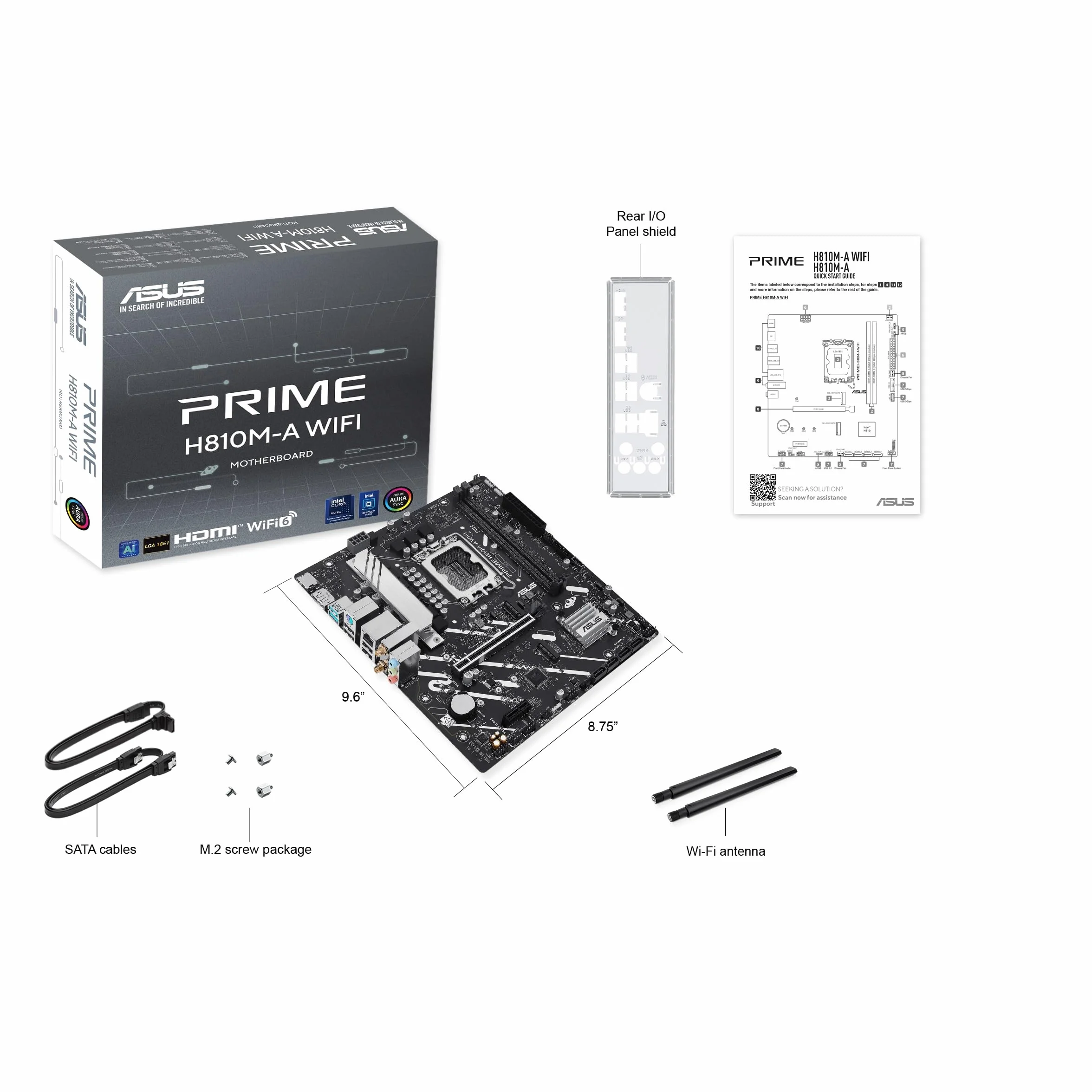 ASUS PRIME H810M-A WIFI, Scheda Madre Intel mATX, 6+1+1+1 Fasi di Alimentazione, Slot DDR5, PCIe 4.0, 2 Slot M.2, WiFi 6E, Ethernet Intel 16 GB, DisplayPort, HDMI, USB-A 10 Gbps, USB-C 5 Gbps, Nera